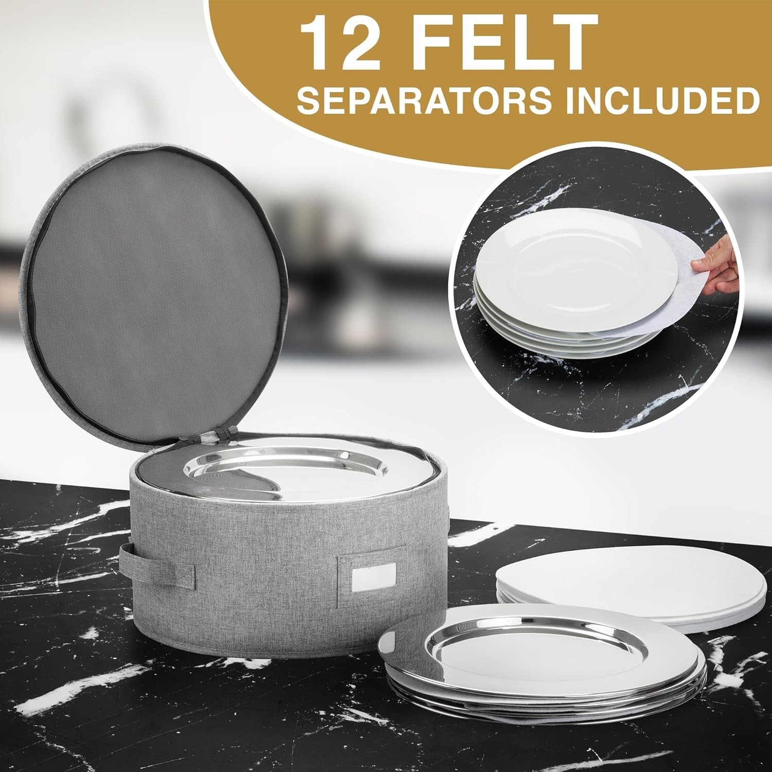 Durable Salad Plate Case - Padded, Stackable, and Water Resistant for 12 Plates