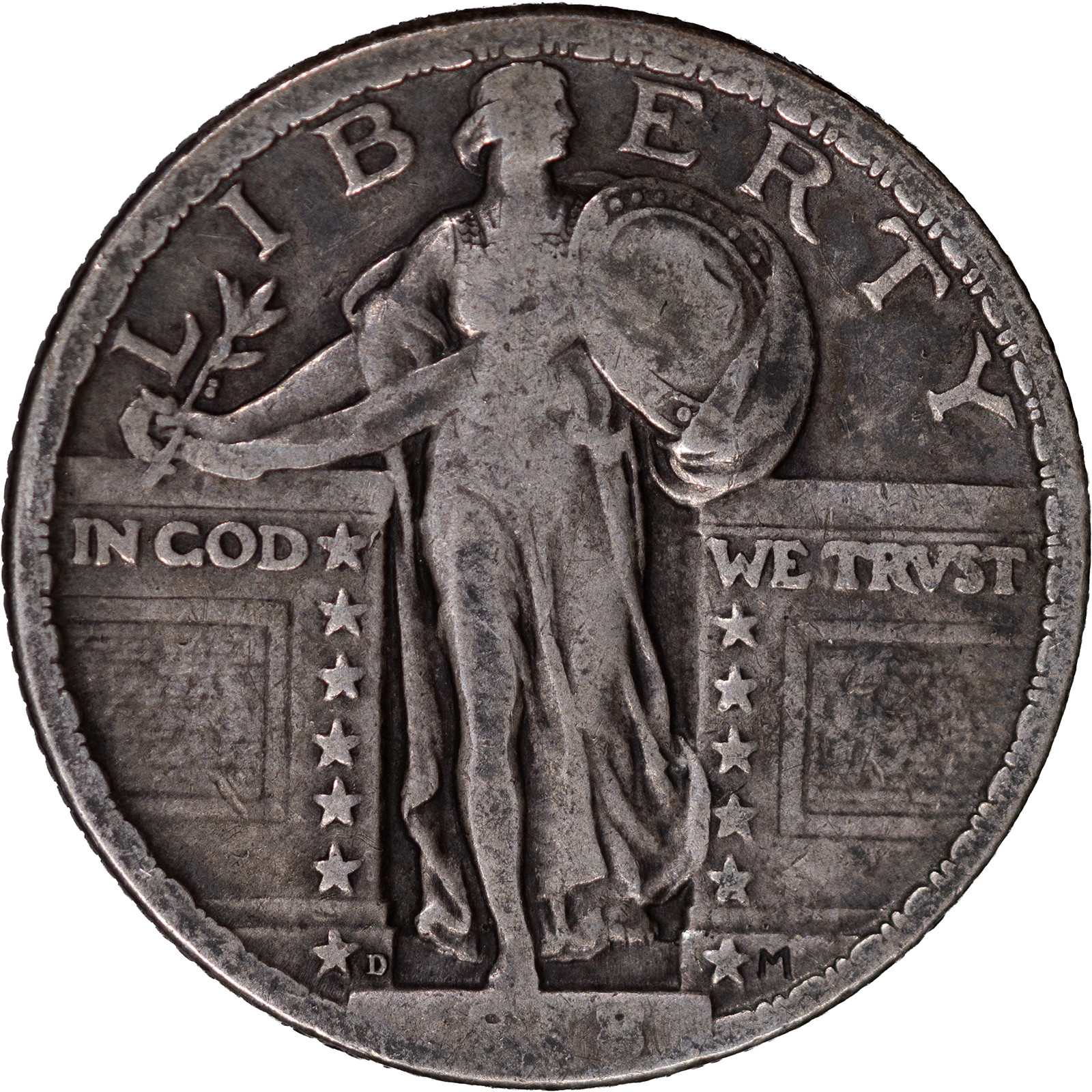 1918-D 25c Standing Liberty Quarter ~ Fine