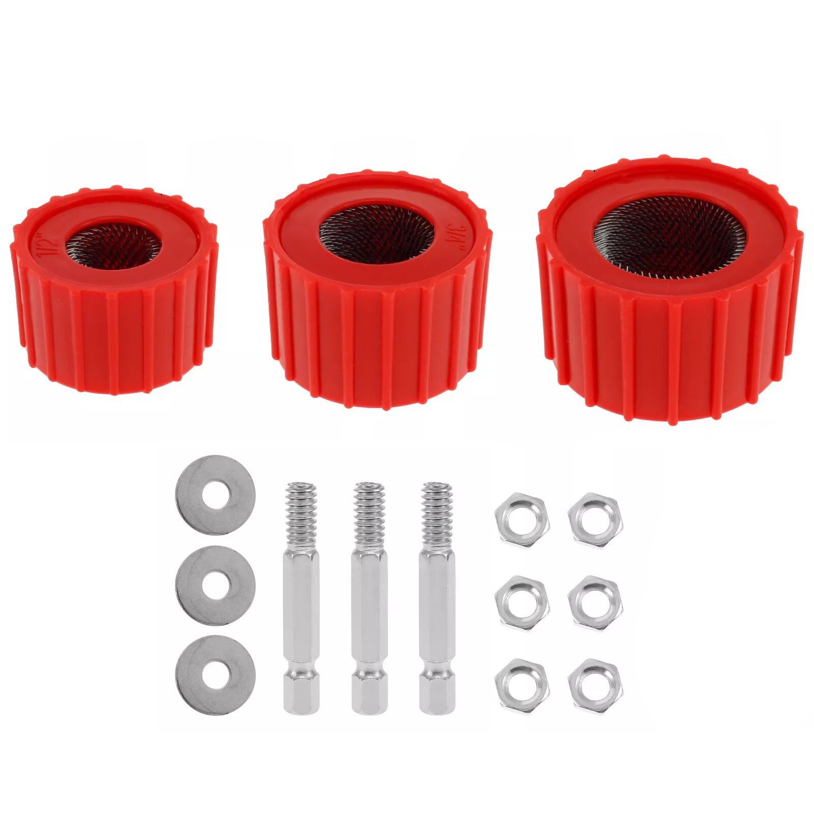 3pcs Red Metal Pipe Cleaner Tube Pipe Cleaning Brush for Power Drill
