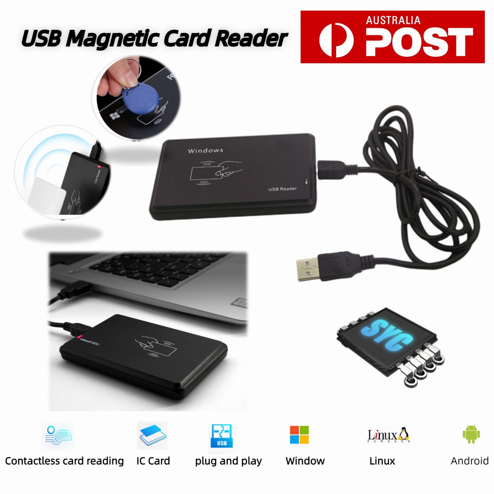 USB Card Reader Magnetic CAC ID IC ATM Bank Card Cloner Reading Writer Connector