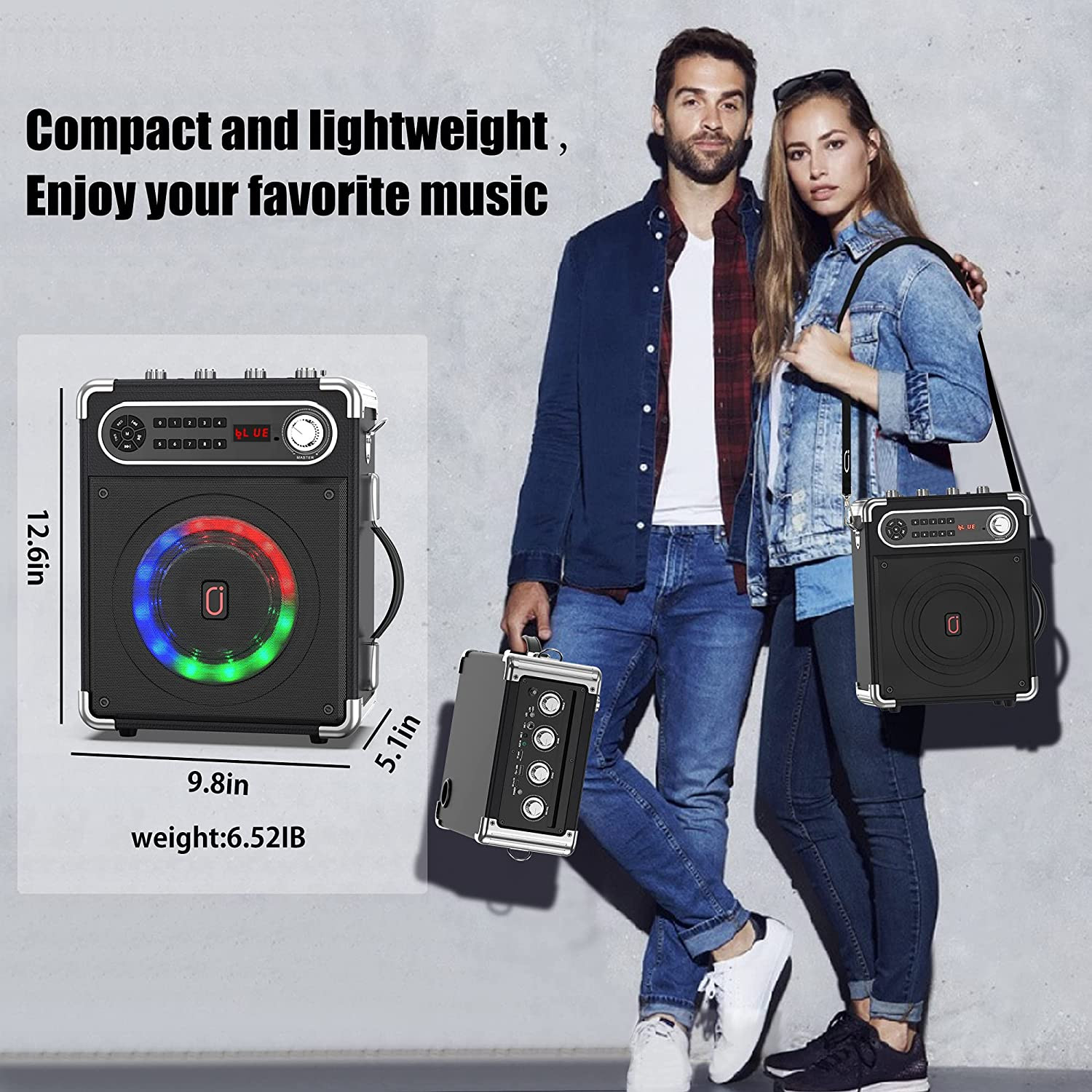 Karaoke Machine with Two Wireless Microphones, Portable Bluetooth Speaker with B