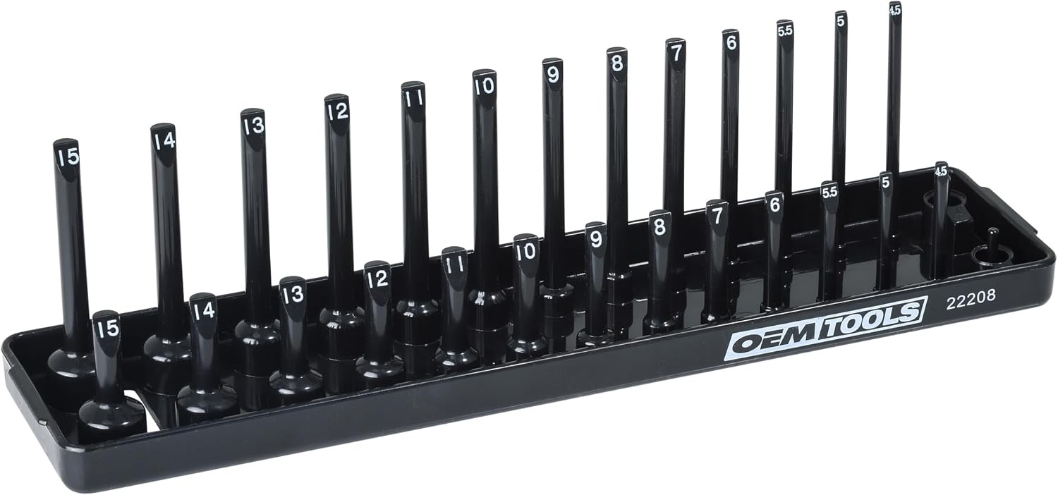 22208 1/4 Metric Socket Organizer Deep/Shallow Sockets, Labeled PostsSize: 1/4"