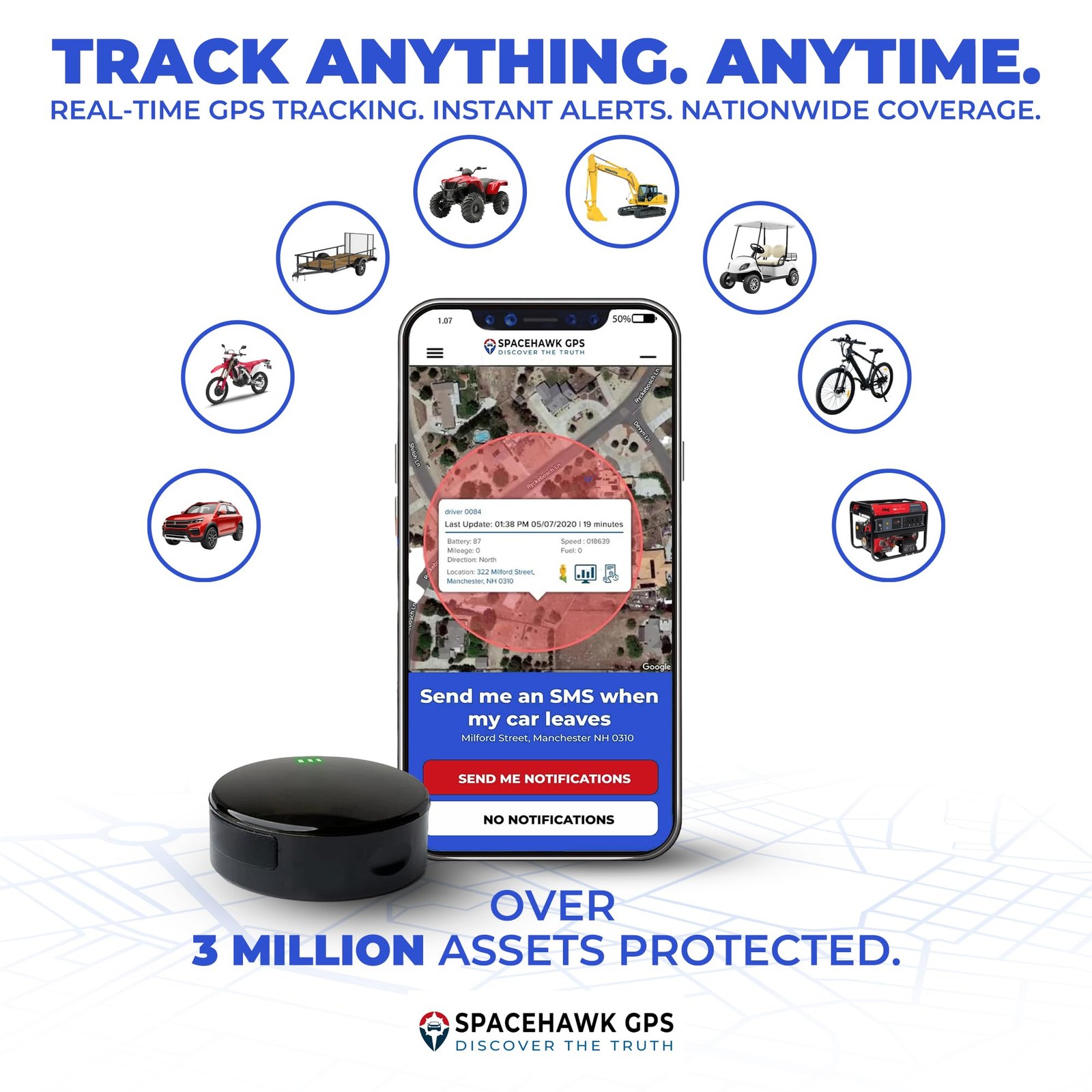 SpaceHawk GPS Tracker - Real-Time Mini GPS System. Hidden GPS Tracking Device...