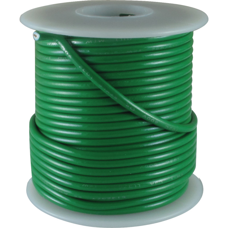 Wire, 22 AWG Solid Core, PVC, 600V, spooled, Length: 50 feet, Color: Green