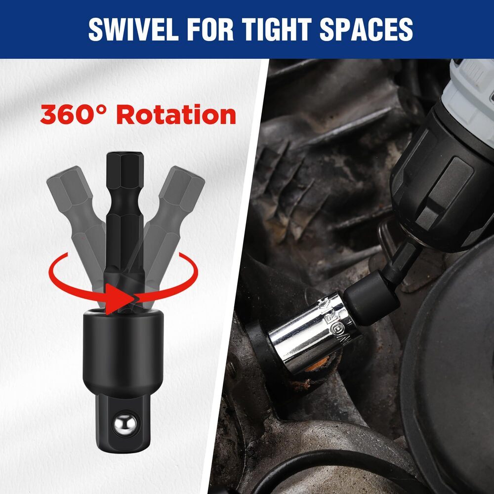 WORKPRO 9PCS Impact Grade Socket Adapter Set Basic/Swivel/Long for Power Drill