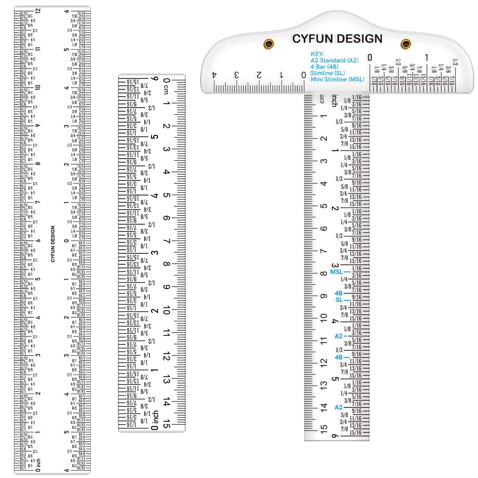 6/12inch Clear Acrylic Ruler 3 Pack Zero-Centering Ruler with Inches & Metric...