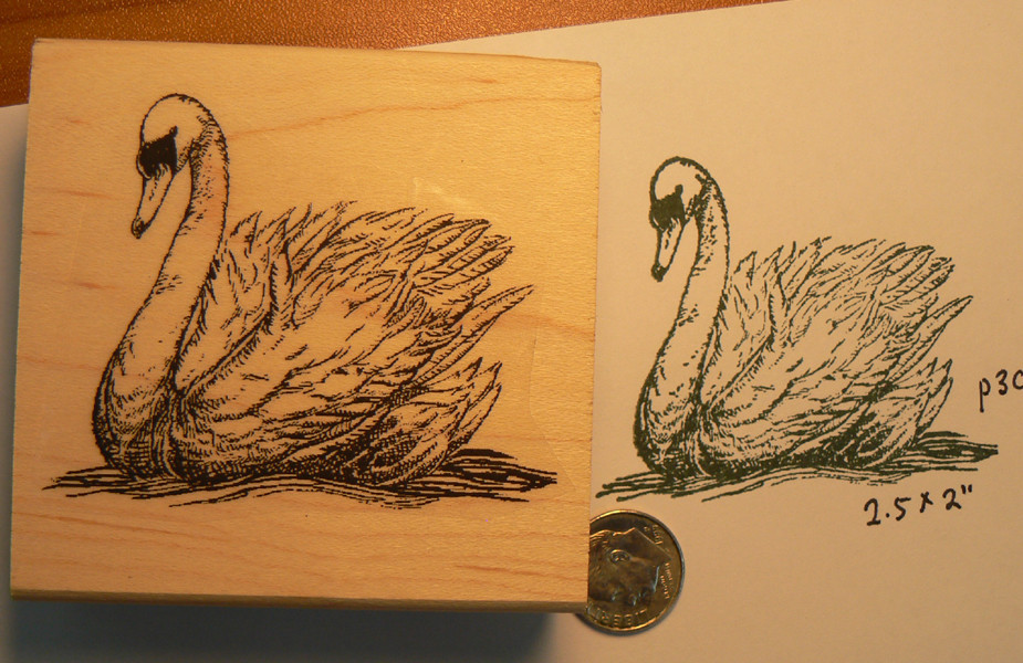 Swan rubber stamp WM 2.5x2" P30