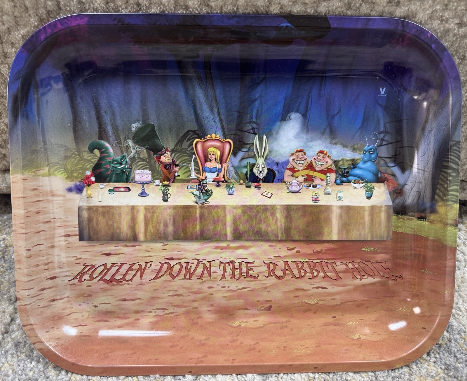 V Syndicate Large Alice In Stonerland 3D Premium Metal Rolling Tray NEW