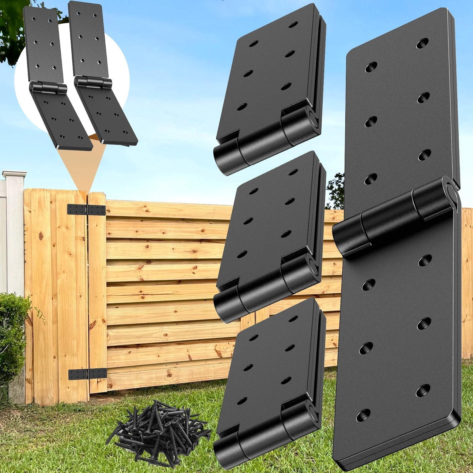 Fence Gate Hinges Heavy Duty 4Pcs - 270 Degree Adjustable Barn Doors Hinge wi...