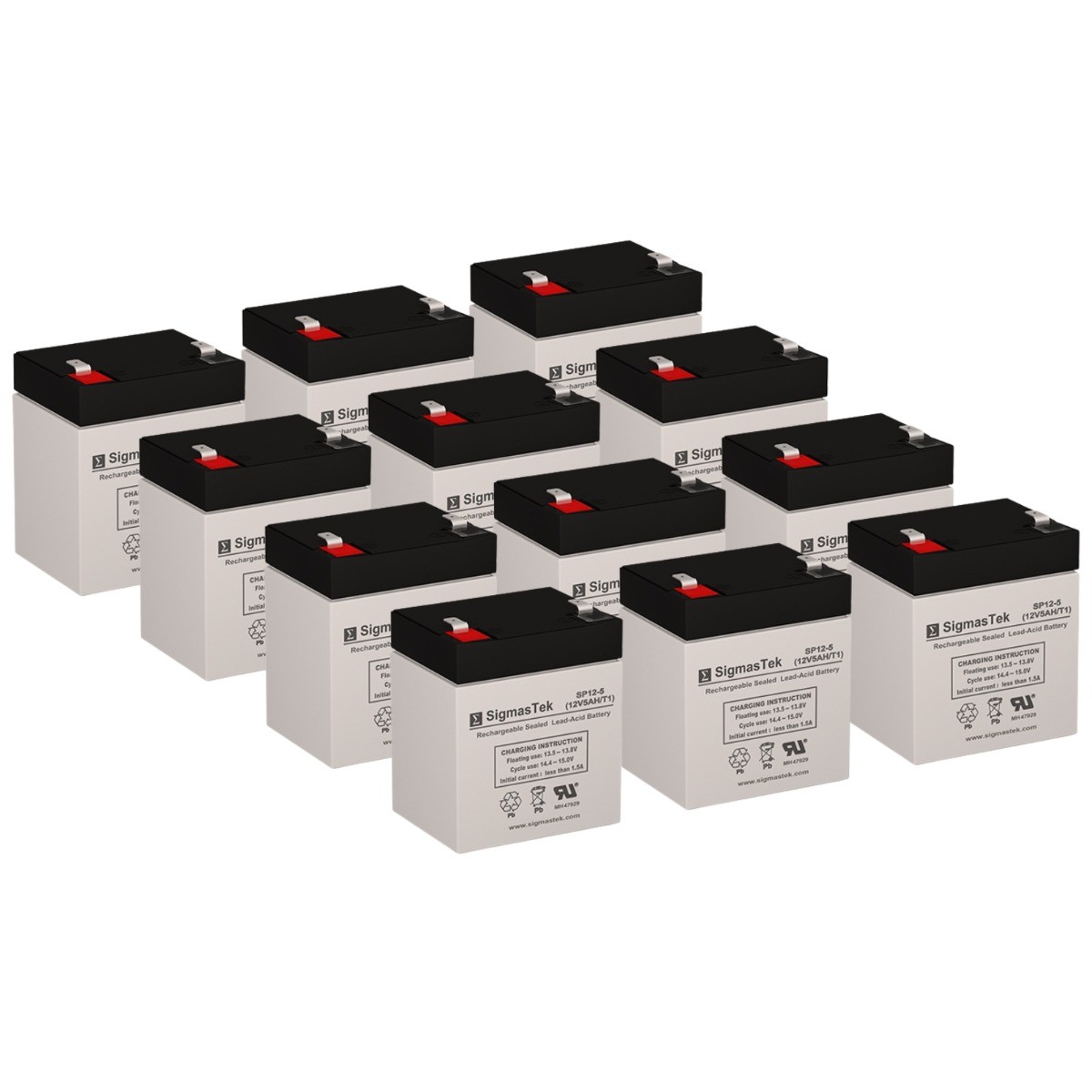 Sealed Lead Acid AGM 12V 5Ah F1 SigmasTek Battery Set of 12 - SP12-5 (T1)