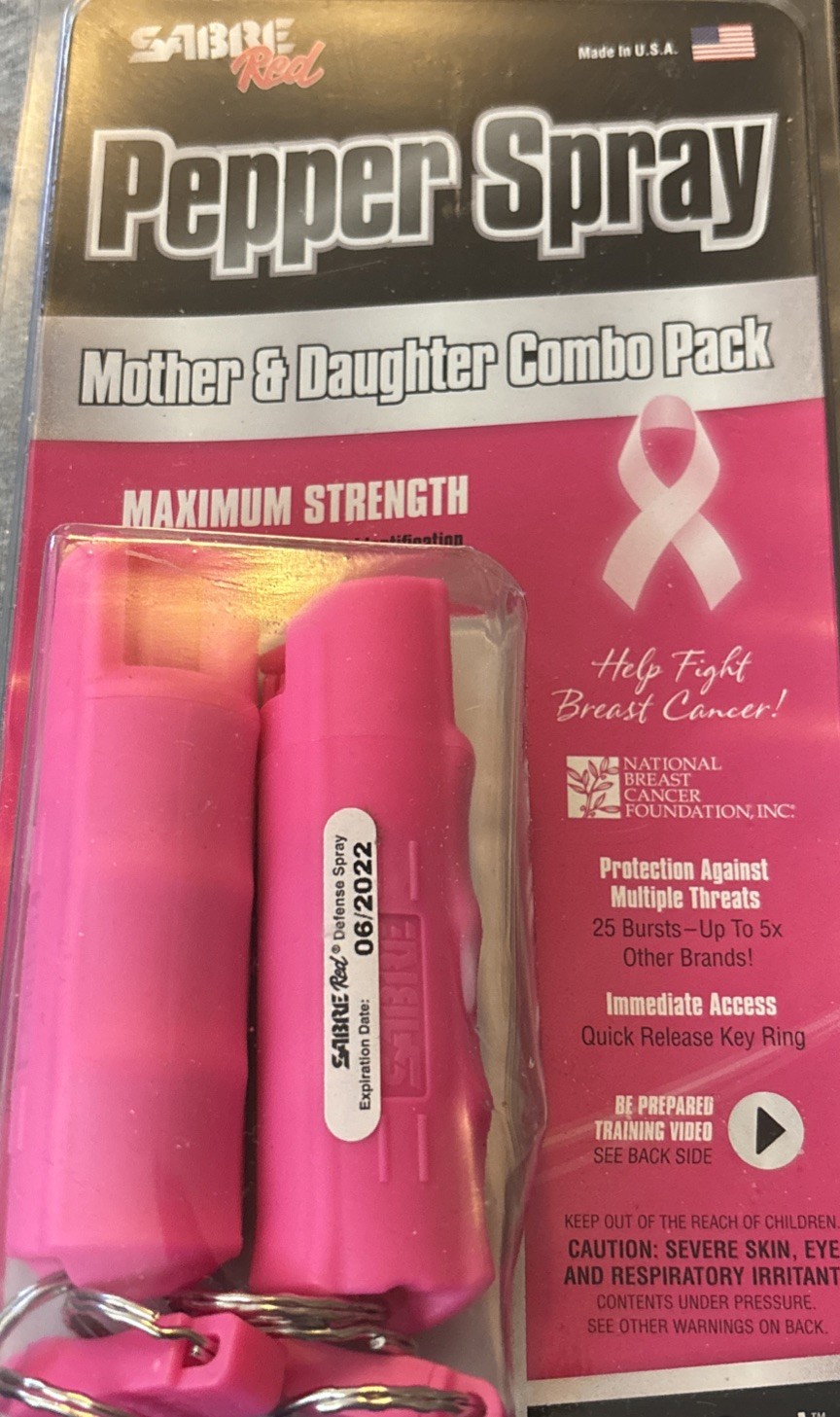 Lot of 2 Sabre Keychain Pepper Spray  Self Defense Protection Key Ring Pink NEW