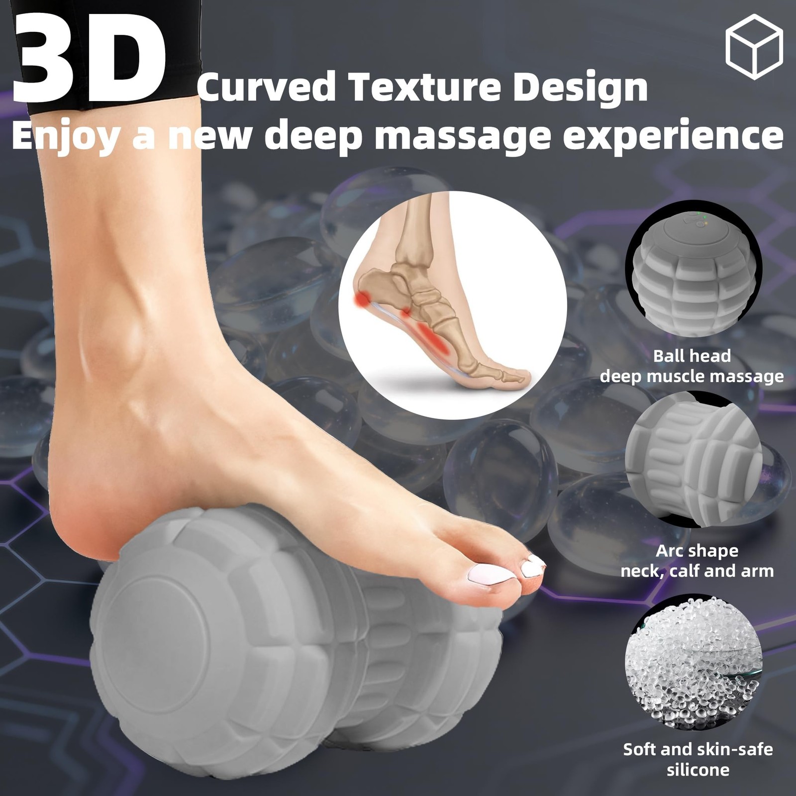 Vibrating Peanut Massage Ball - Silicone Trigger Point Roller for Back, Neck,...