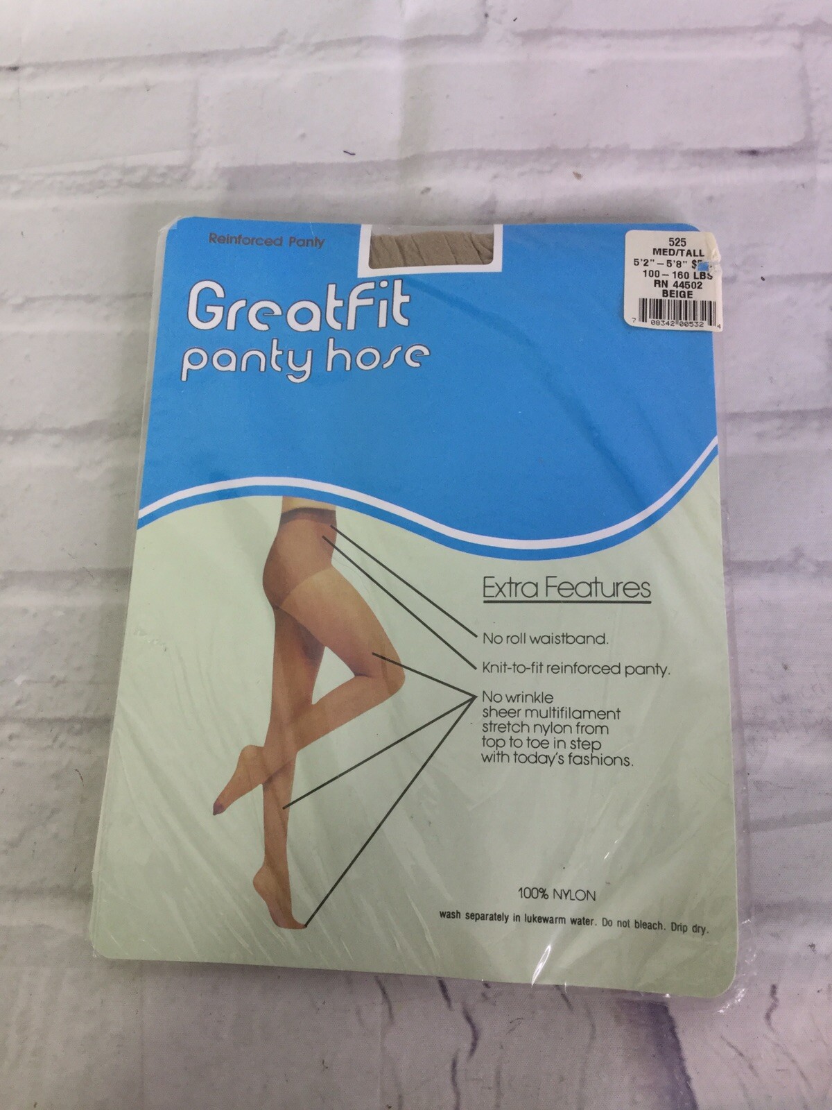 VTG GreatFit Beige 525 Pantyhose Hosiery Stockings Womens Medium Tall USA Made