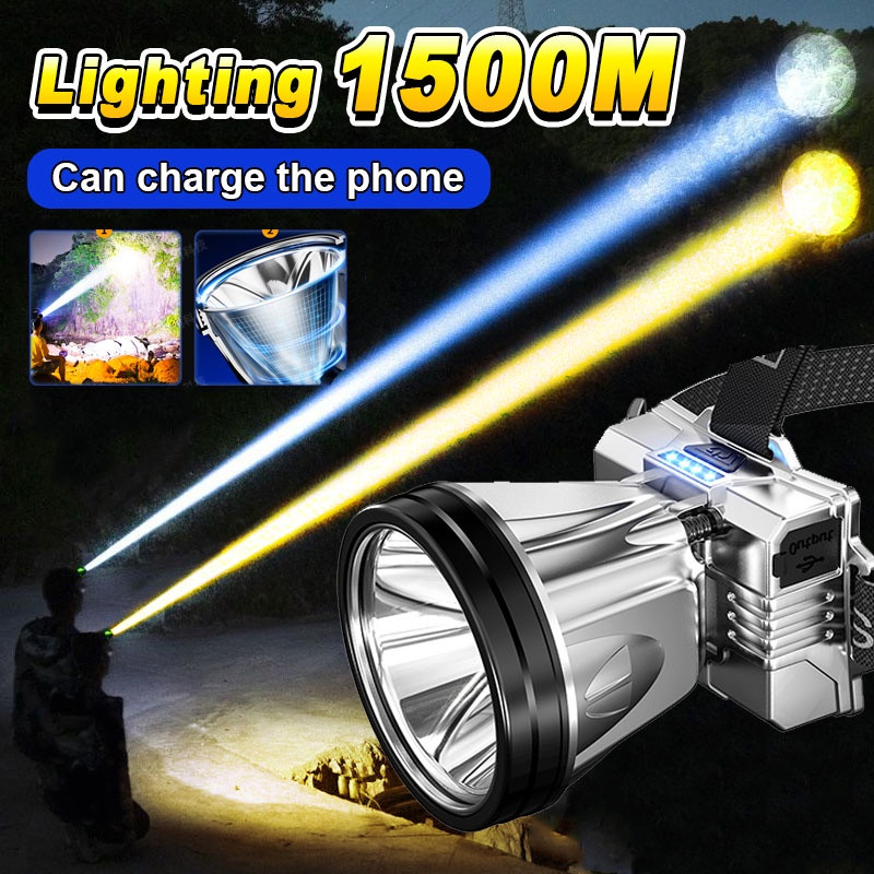 Bright White Light Yellow Headlamp Camping Light Fishing Headlight Flashlight