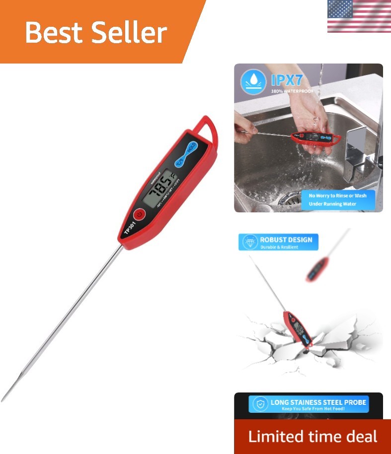 Long Probe Cooking Thermometer with Digital Display - Perfect for Food & Liquids