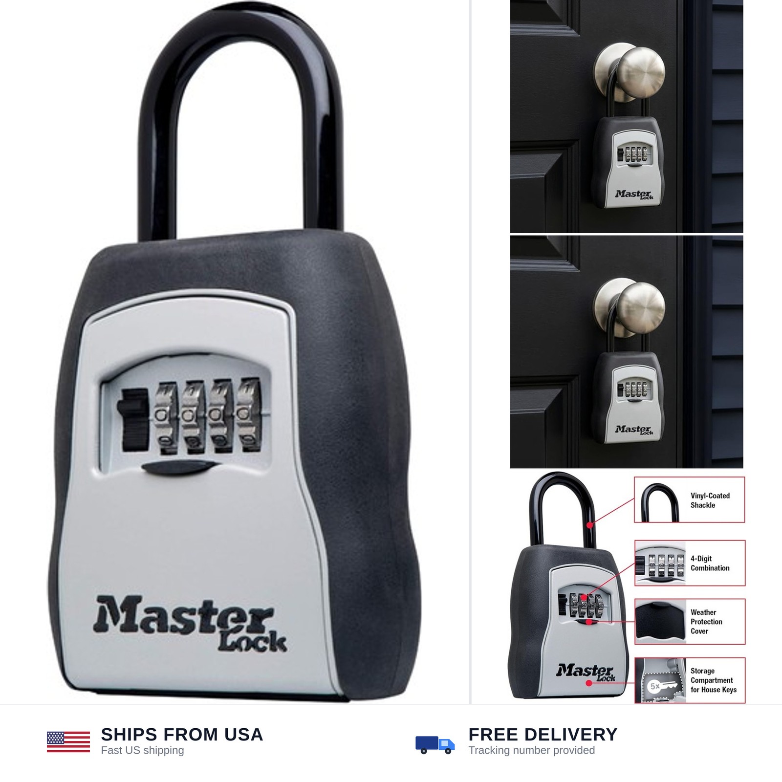 Master Lock Key Lock Box for House Keys – Outdoor Portable Combination Lockbo...