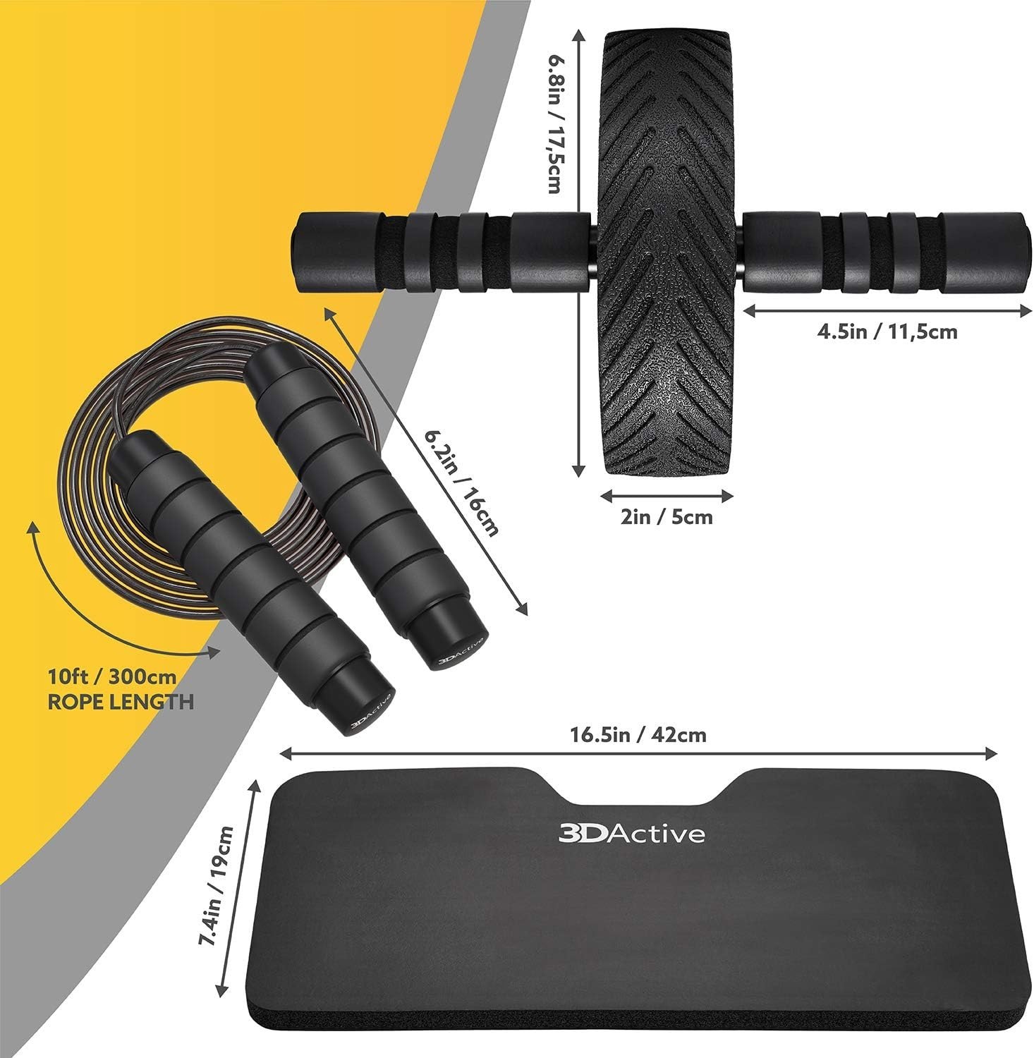 3DActive Ab Roller Wheel, Jump Rope, and Knee Pad Set