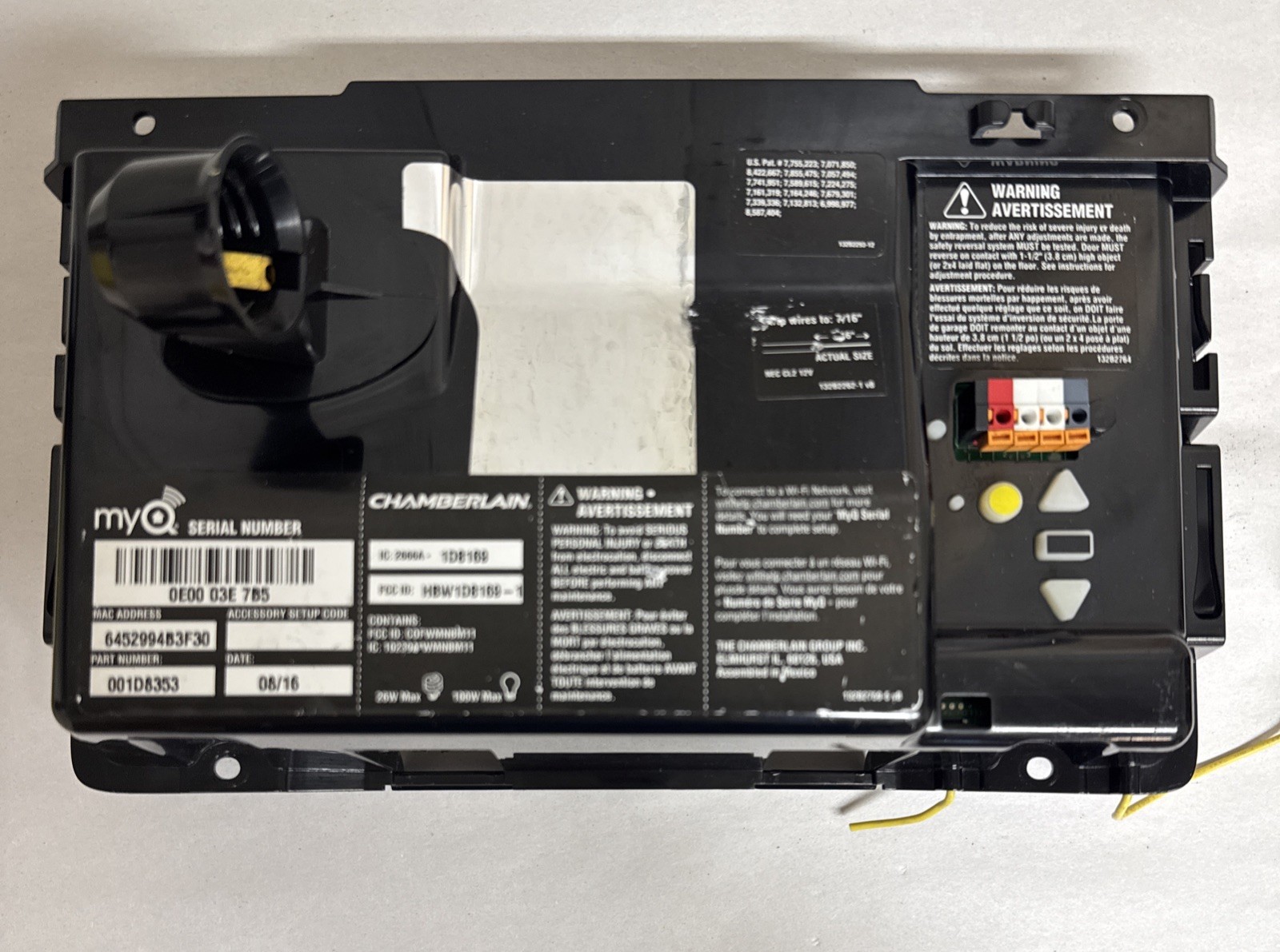 001D8353 Chamberlain Garage Door Opener Logic Board myQ Yellow