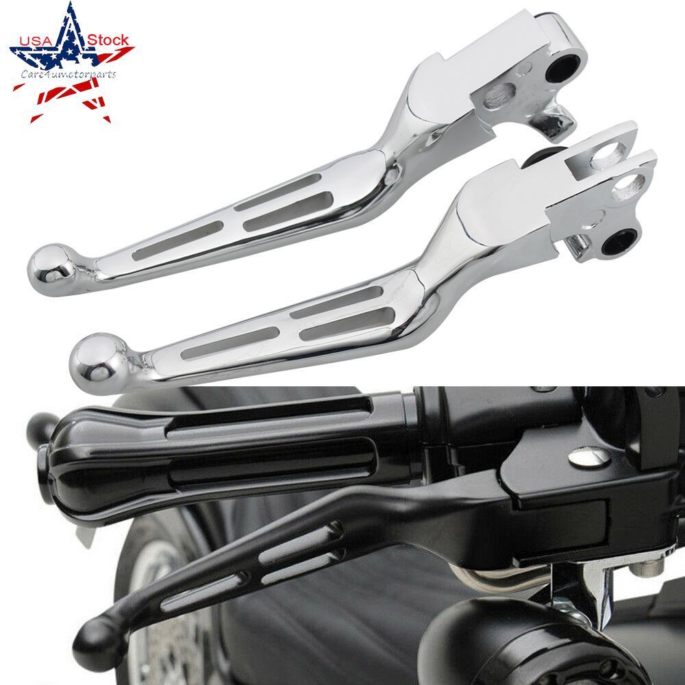 2PC Chrome Wide Brake Lever Slotted Clutch Levers For Harley Dyna Softail 96-14