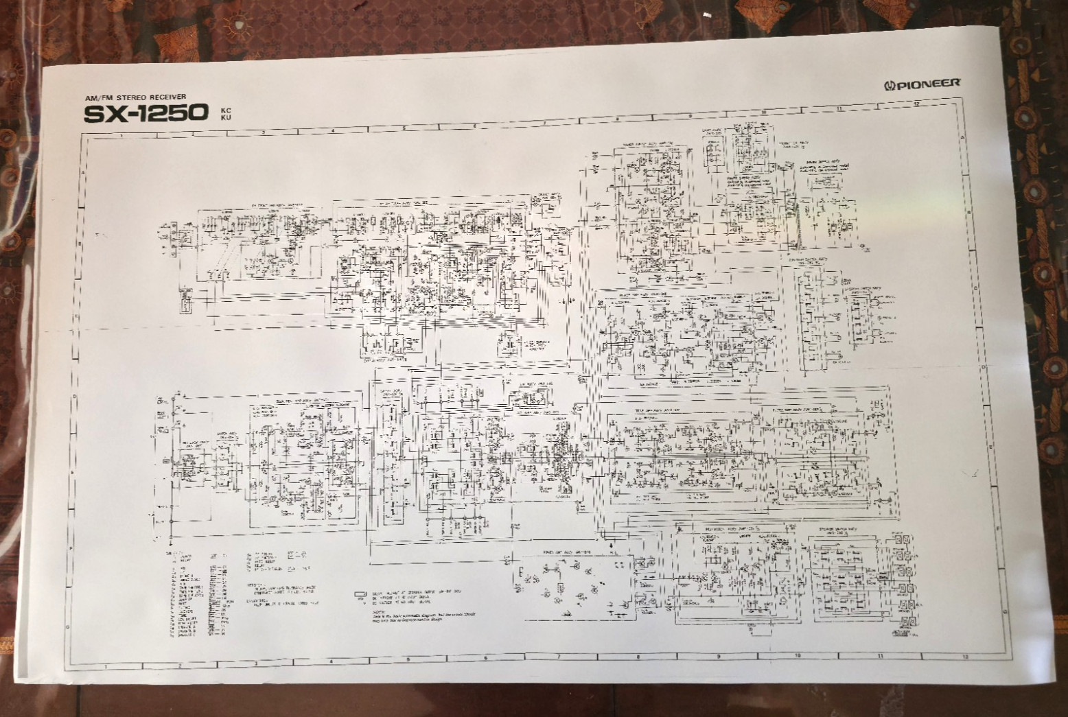 Pioneer SX- 1250 AM/FM Receiver Schematics- Large Print 24"x36"