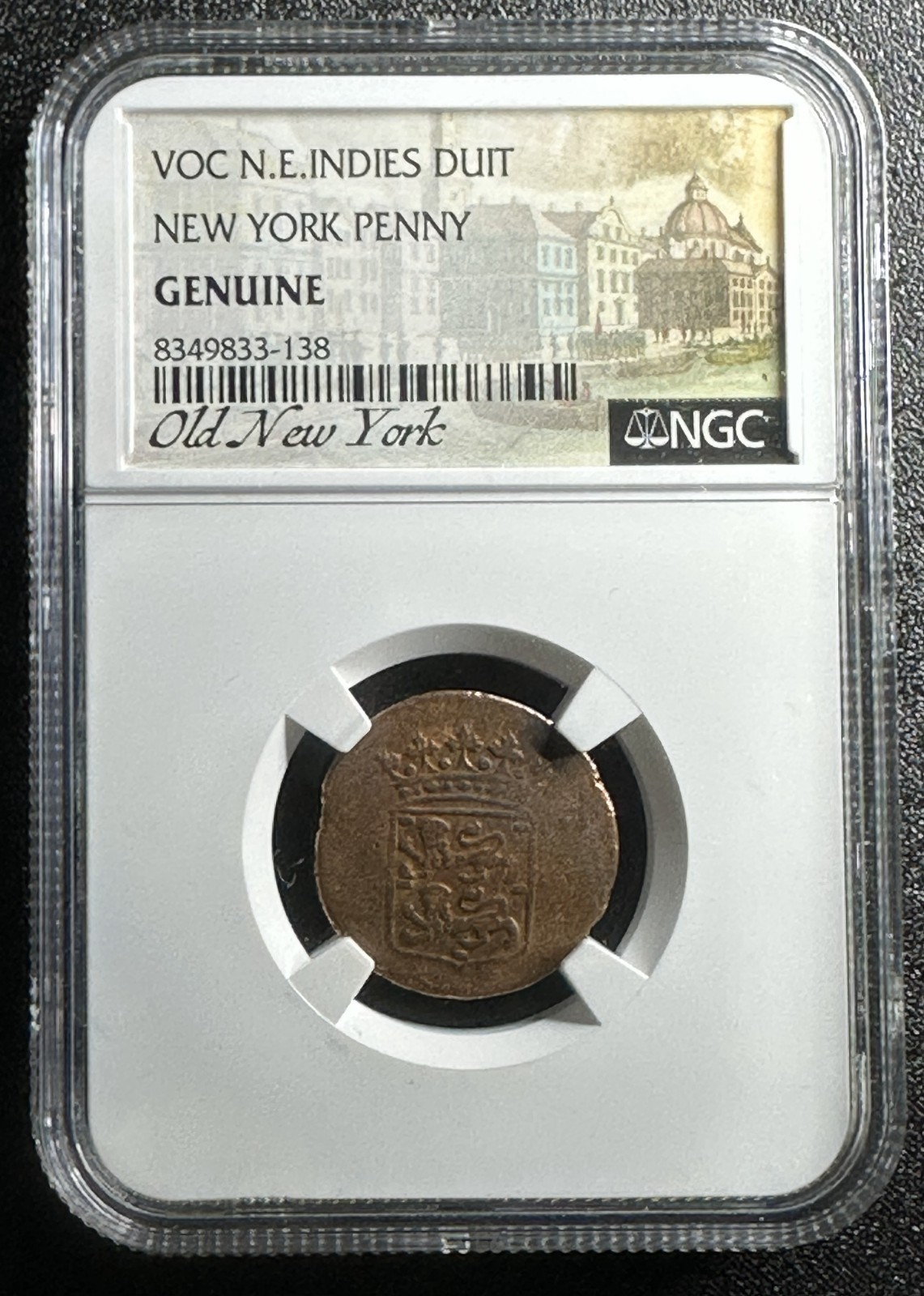 1766 VOC Netherlands East Indies Duit New York Penny NGC Genuine - Free Shipping