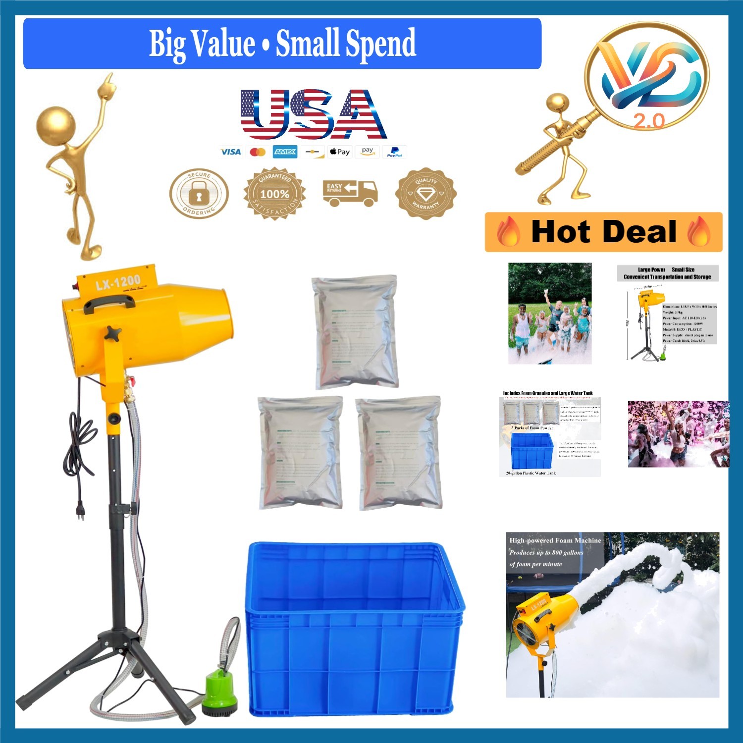 2026 Upgrade Foam Machine 1200W Party Foam Cannon Bubble Water Toys for Outdo...