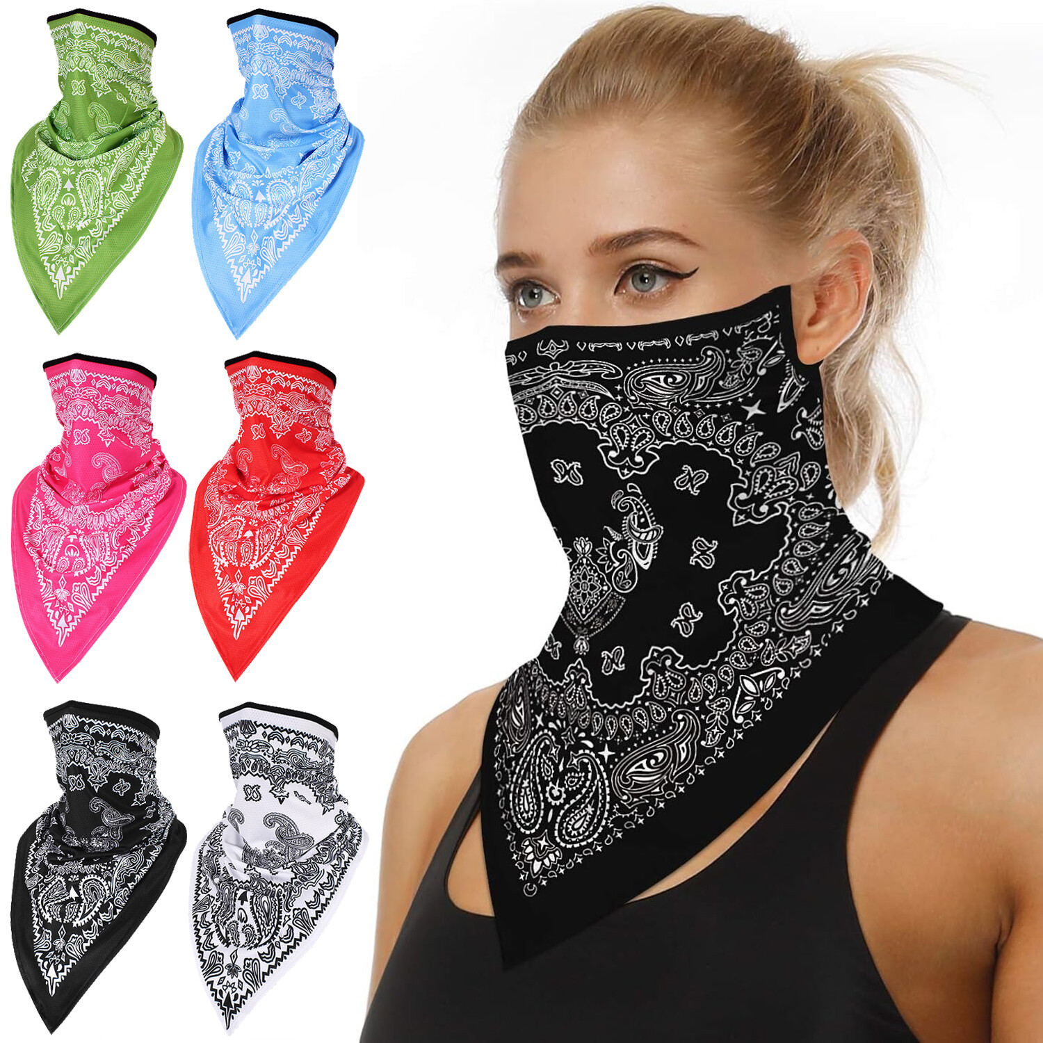 Bandana Neck Gaiter Print Balaclava Face Scarf Quick-Dry Half Mask for Women Men
