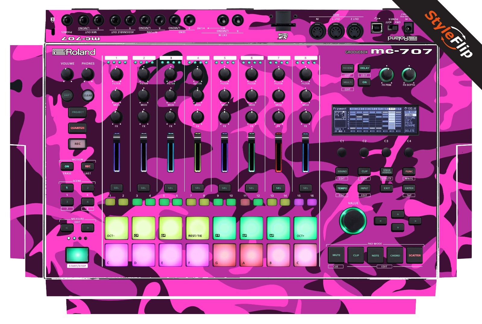 Roland MC-707 Groovebox | Color Pink | Protective Decal | StyleFlip Skins