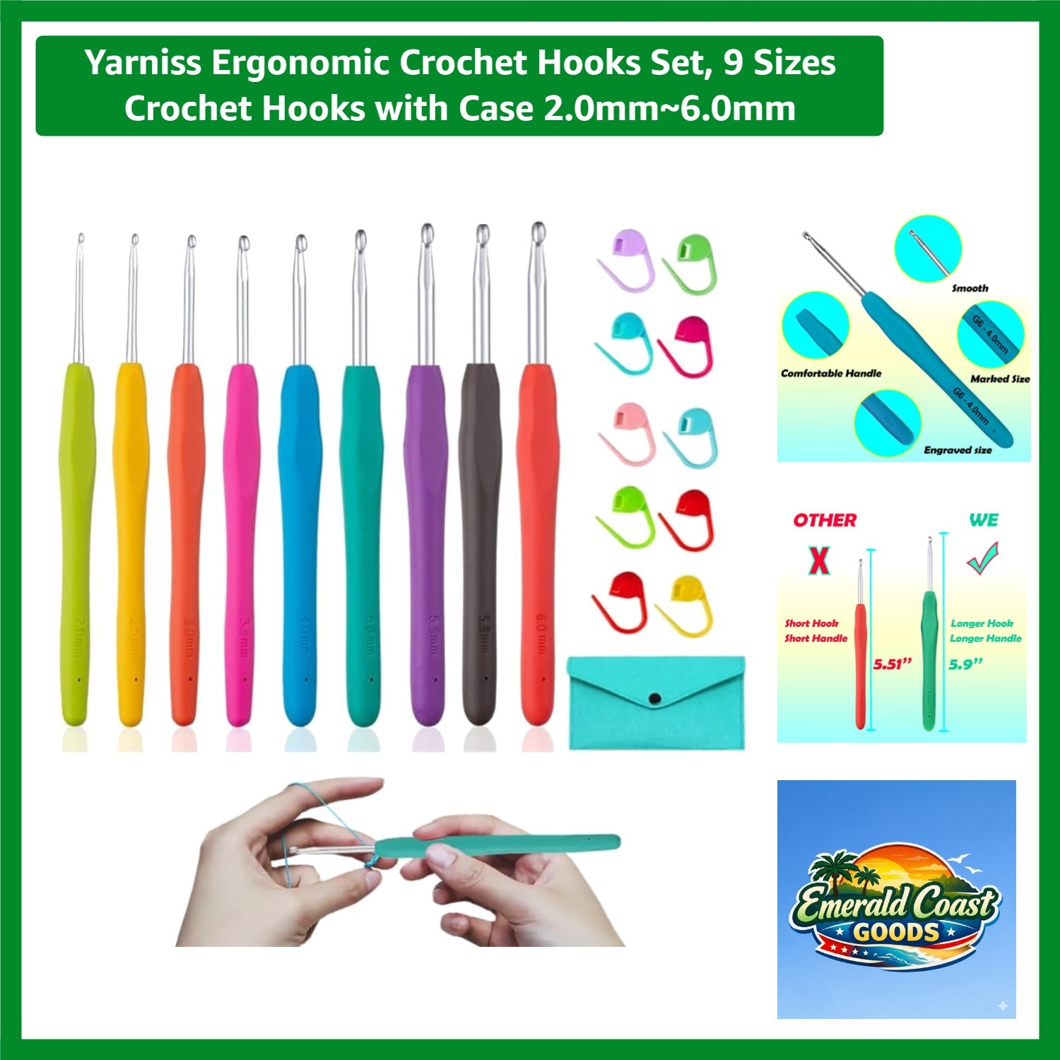 Complete Crochet Hooks Set with Case - 9 Sizes for Ultimate Crafting Comfort