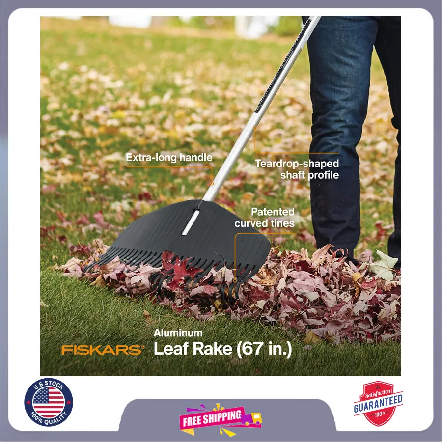 Fiskars 67 Inch Poly Leaf Rake Lightweight Garden Lawn Tool