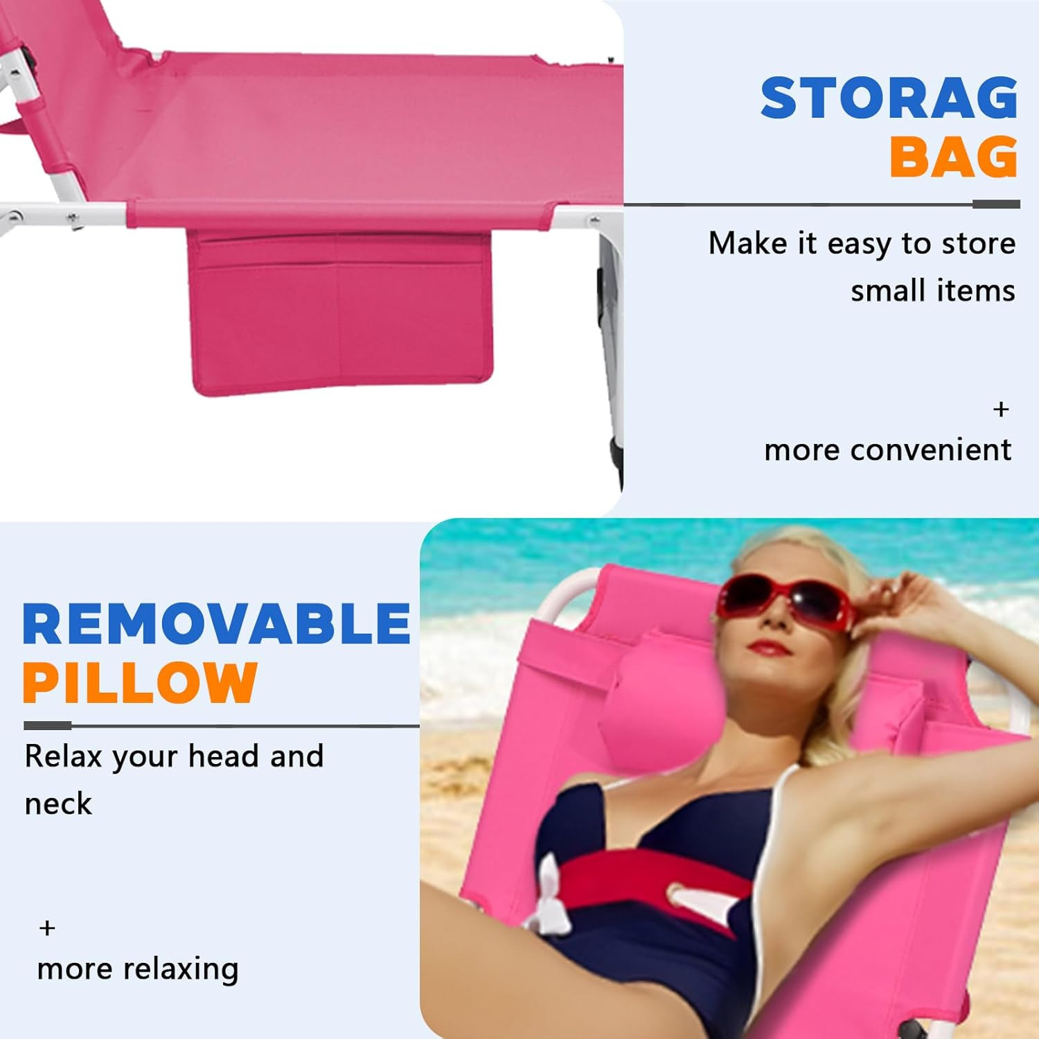3-In-1 Heavy Duty Tanning Chair with Face Hole Adjustable 5-Position Folding Cha