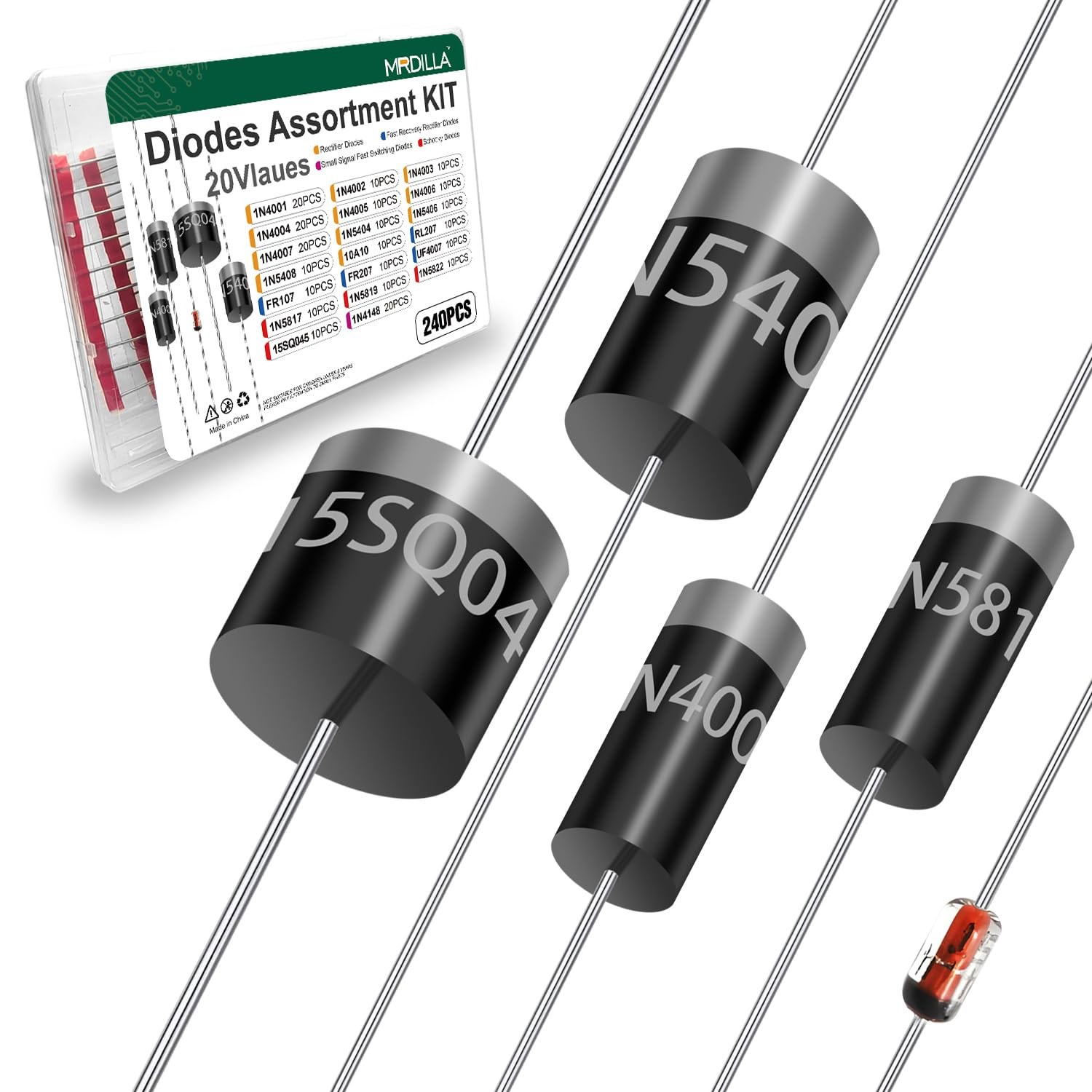 240Pcs Diode Assortment Kit, 20 Values Including 20