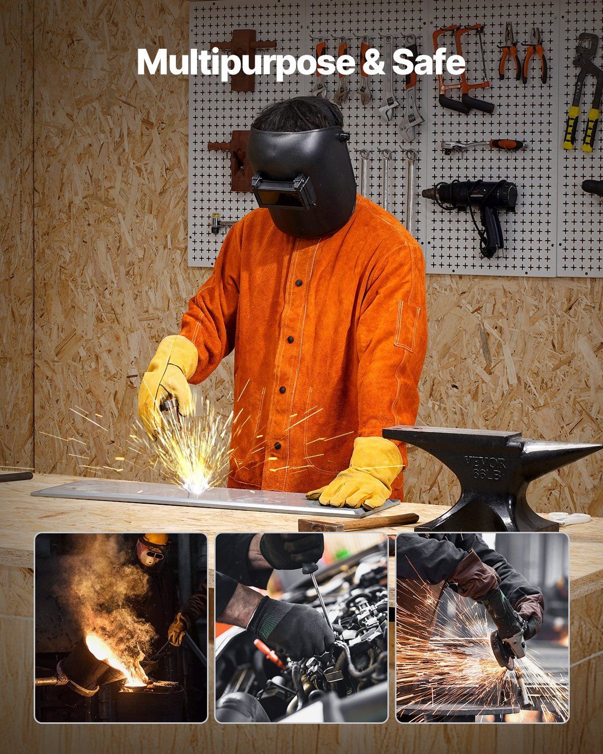 Heat-Resistant Full-Grain Leather Welding Jacket 4-Pocket L Size