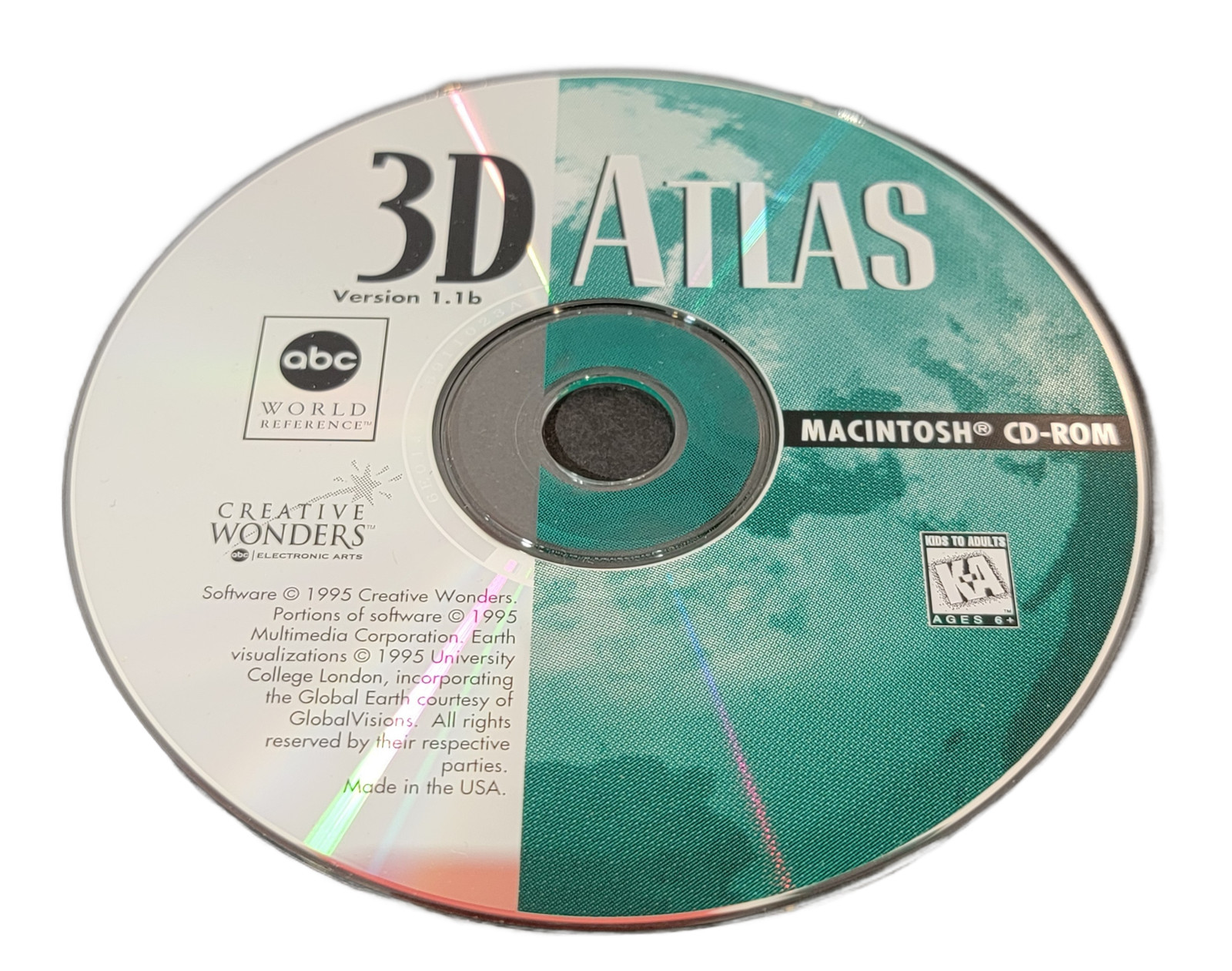 3D Atlas Version 1.1b Macintosh CD-ROM Software ABC Creative Wonders 1995 Ages