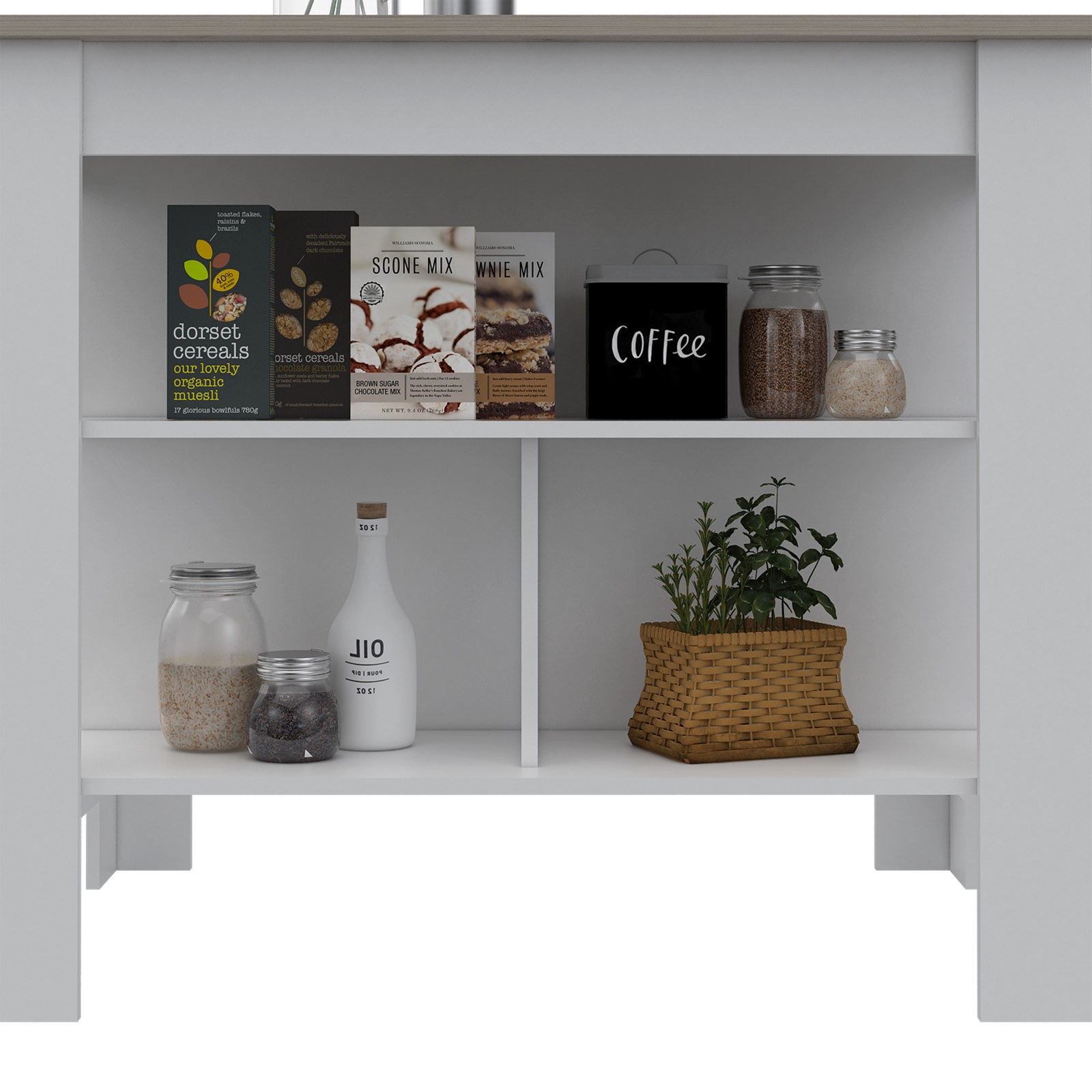 Kitchen Island, Kitchen Table 35" H, Three Open Storage Shelves