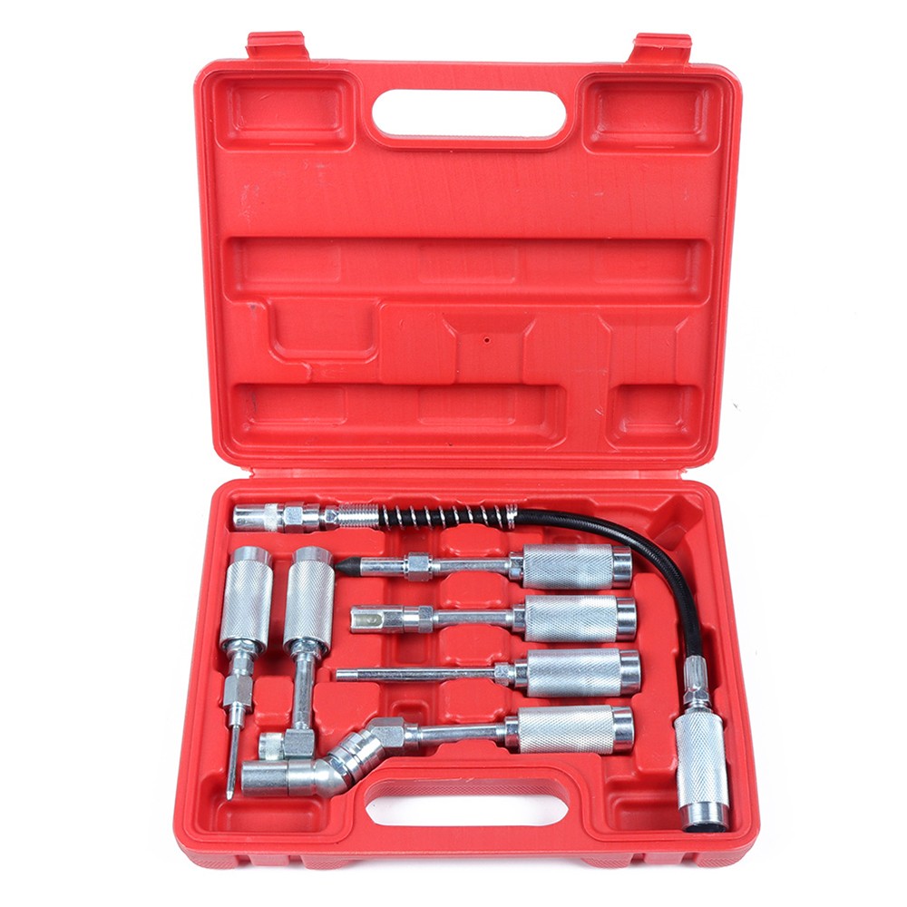7PCS Grease Gun Adapter Fitting Lubrication Accessory Set Kit With Case