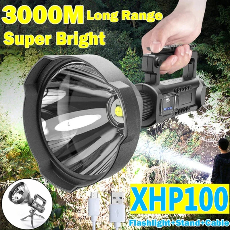 Super Bright 300000LM LED Searchlight P100 Flashlight Spotlight with Bracket