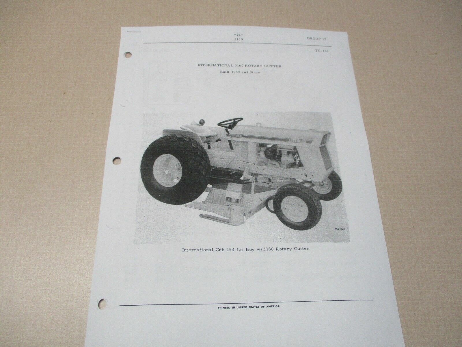 CUB LO BOY 154 185 184 INTERNATIONAL 3160 MOWER PARTS MANUAL