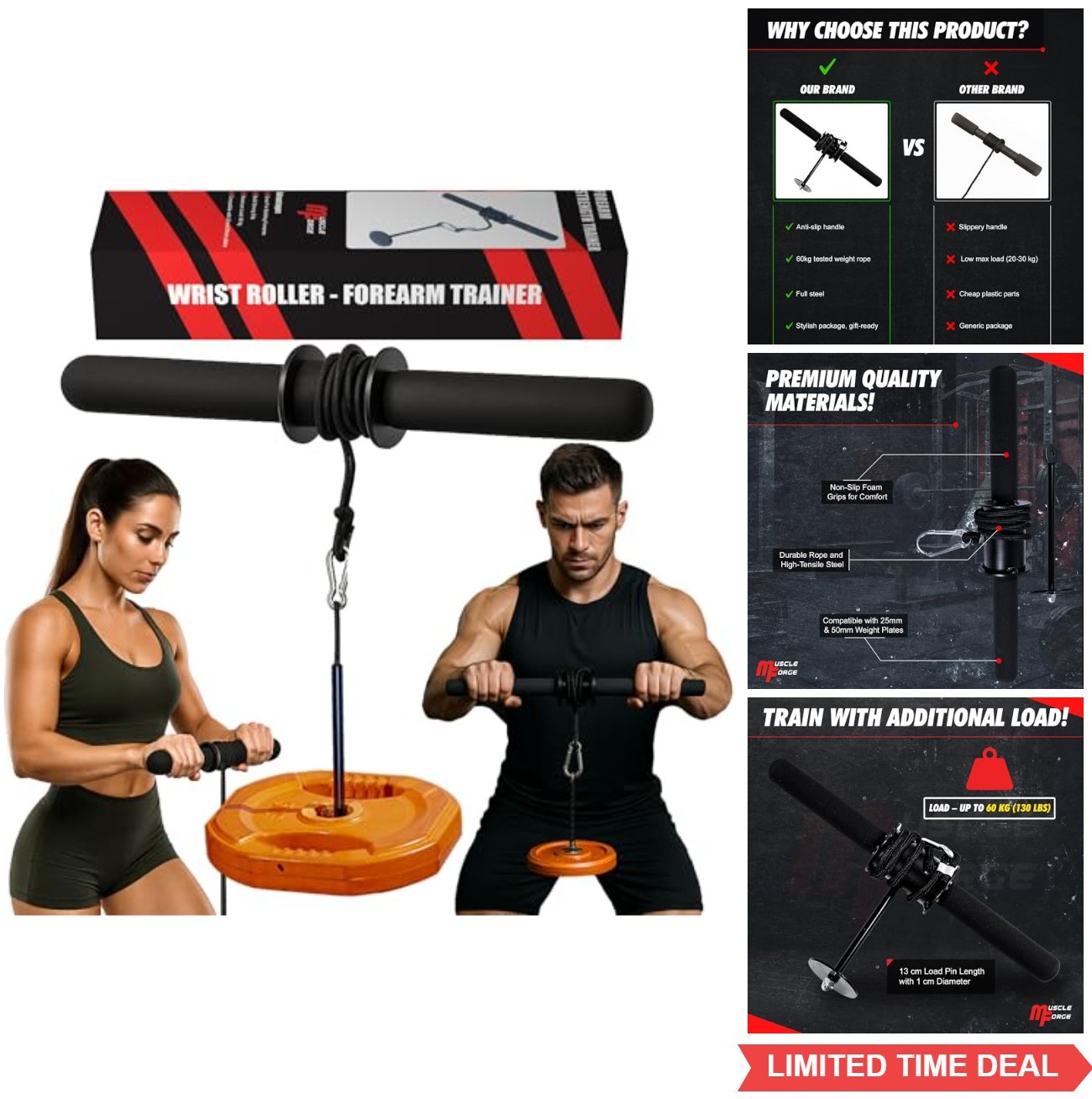 Wrist Roller Forearm Strengthener 130 LBS Load Non Slip Grip Grip Trainer