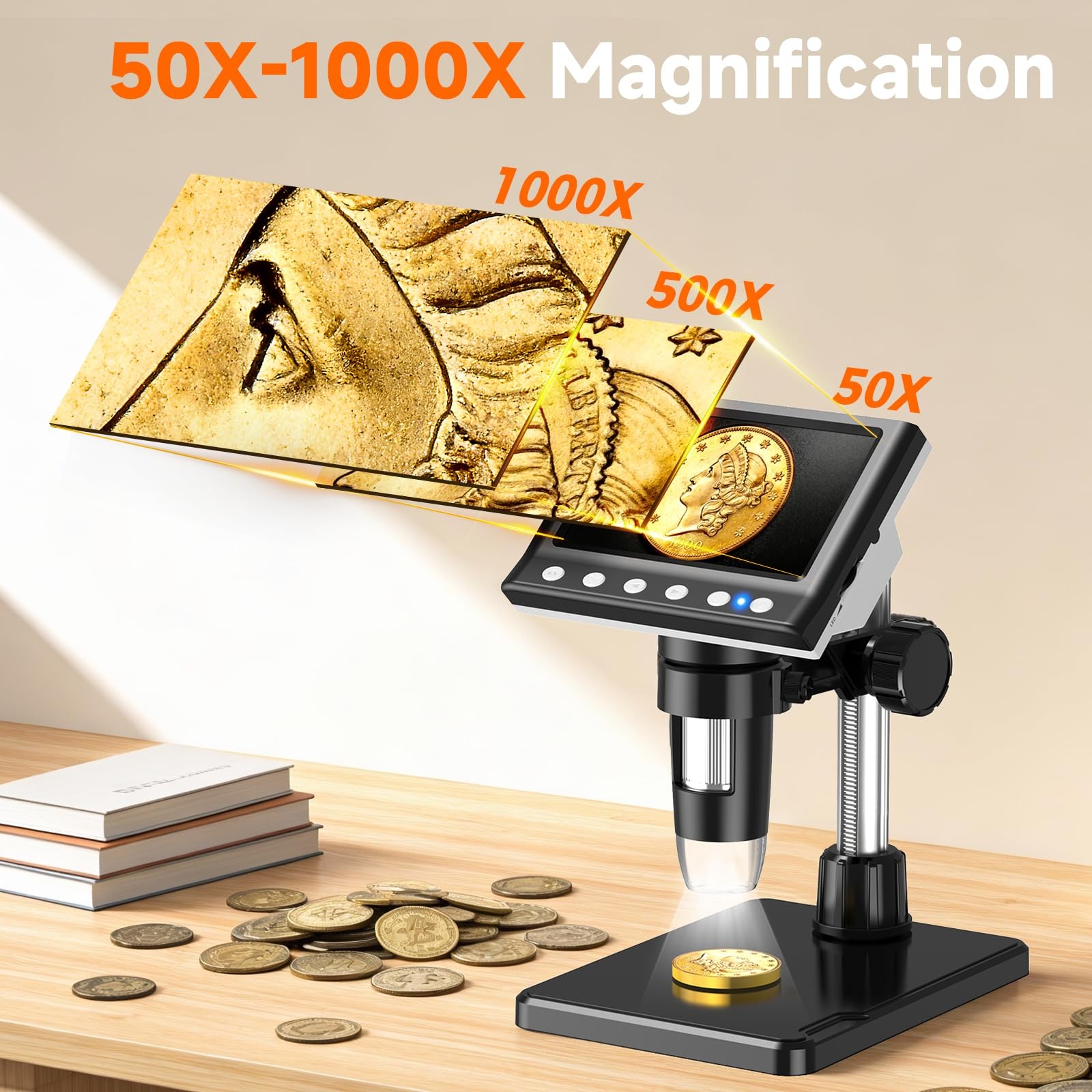 4.3" Coin Microscope Digital Microscope for Collectors 1980P HD Error Coin Ma...