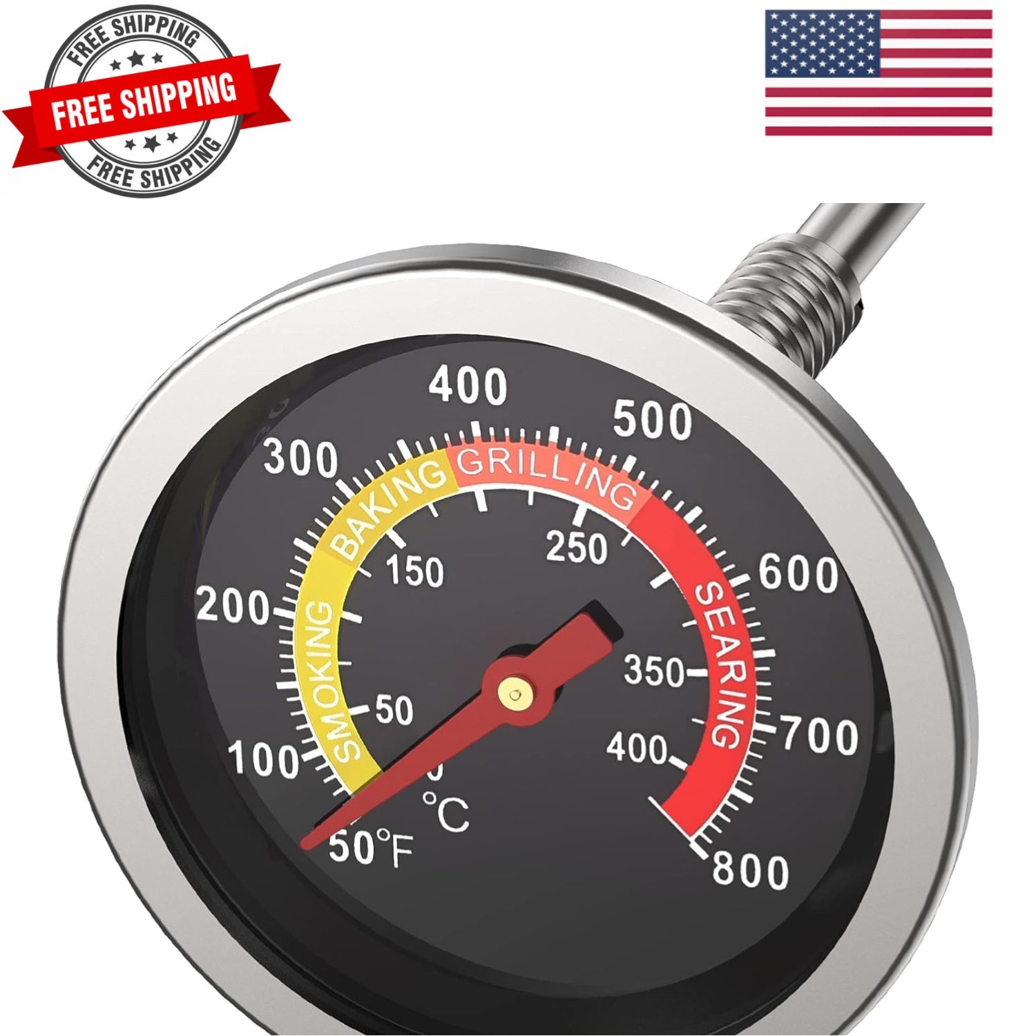 Grill Thermometer 2-3/8" Large Dial, 50-800°F Grill Thermometer for Outside G...