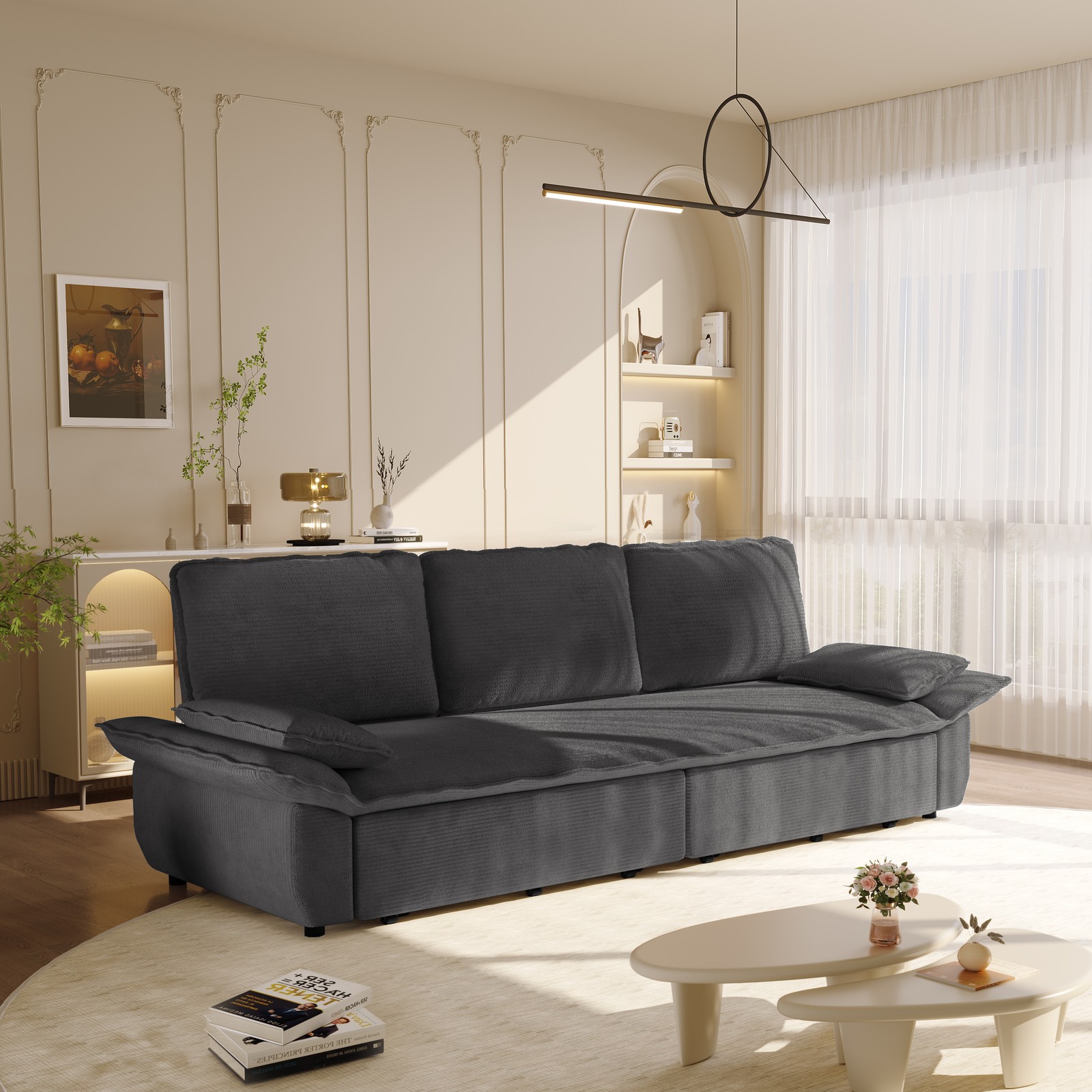 94.5" king size Pull Out Sofa Bed,3-in-1 Convertible Sleeper Sofa,Multi-Functi