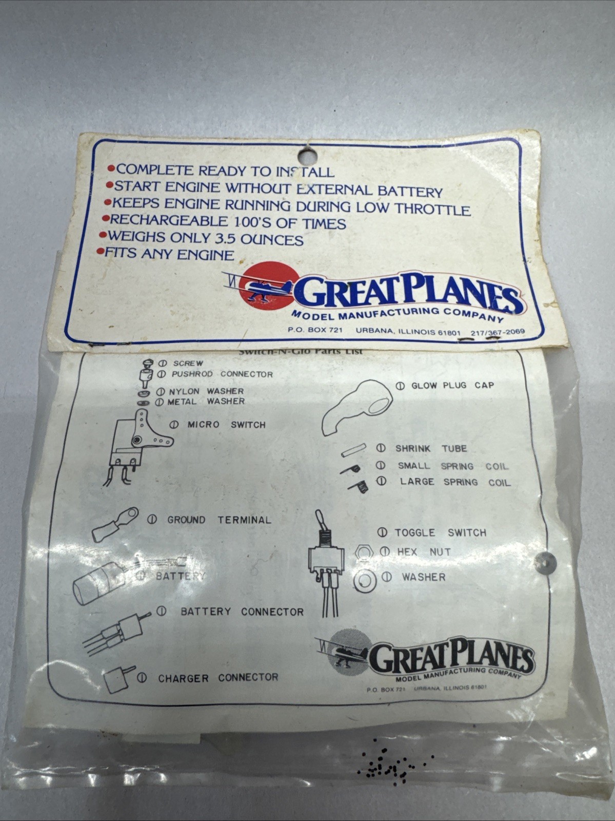 Great Planes Switch-N-go Onboard Glow RC Engine Ignition System NOS