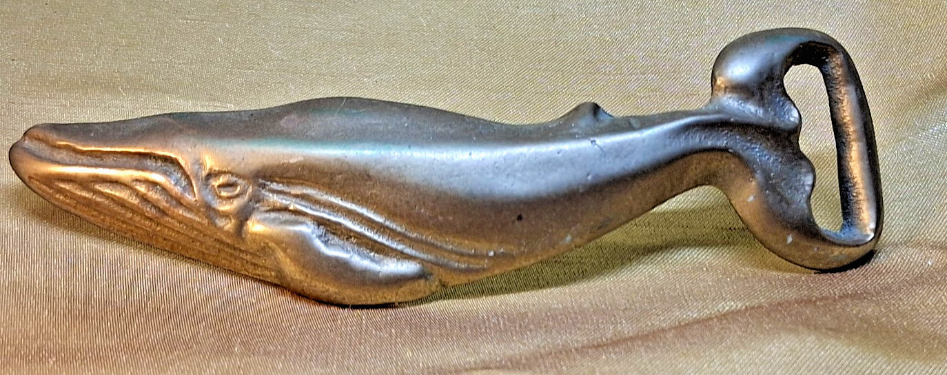 Vintage Solid Brass Whale Bottle Opener MCM Paperweight Figurine 4 1/2” Nautical