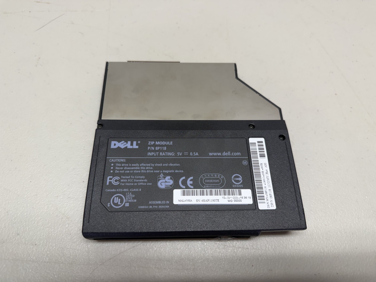 Vintage Dell Laptop Zip Module 8P118 08P118 Iomega Zip 250 Drive