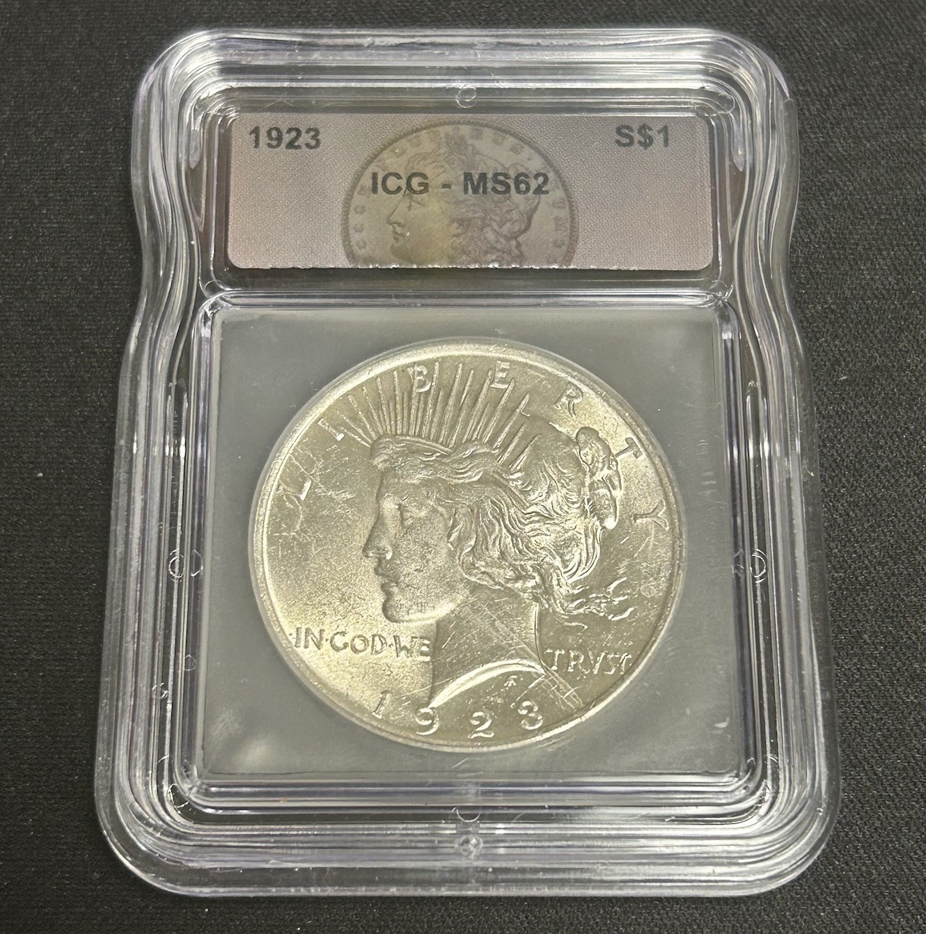 1923 Peace Dollar $1 Uncirculated Graded MS62 by ICG - 90% Silver