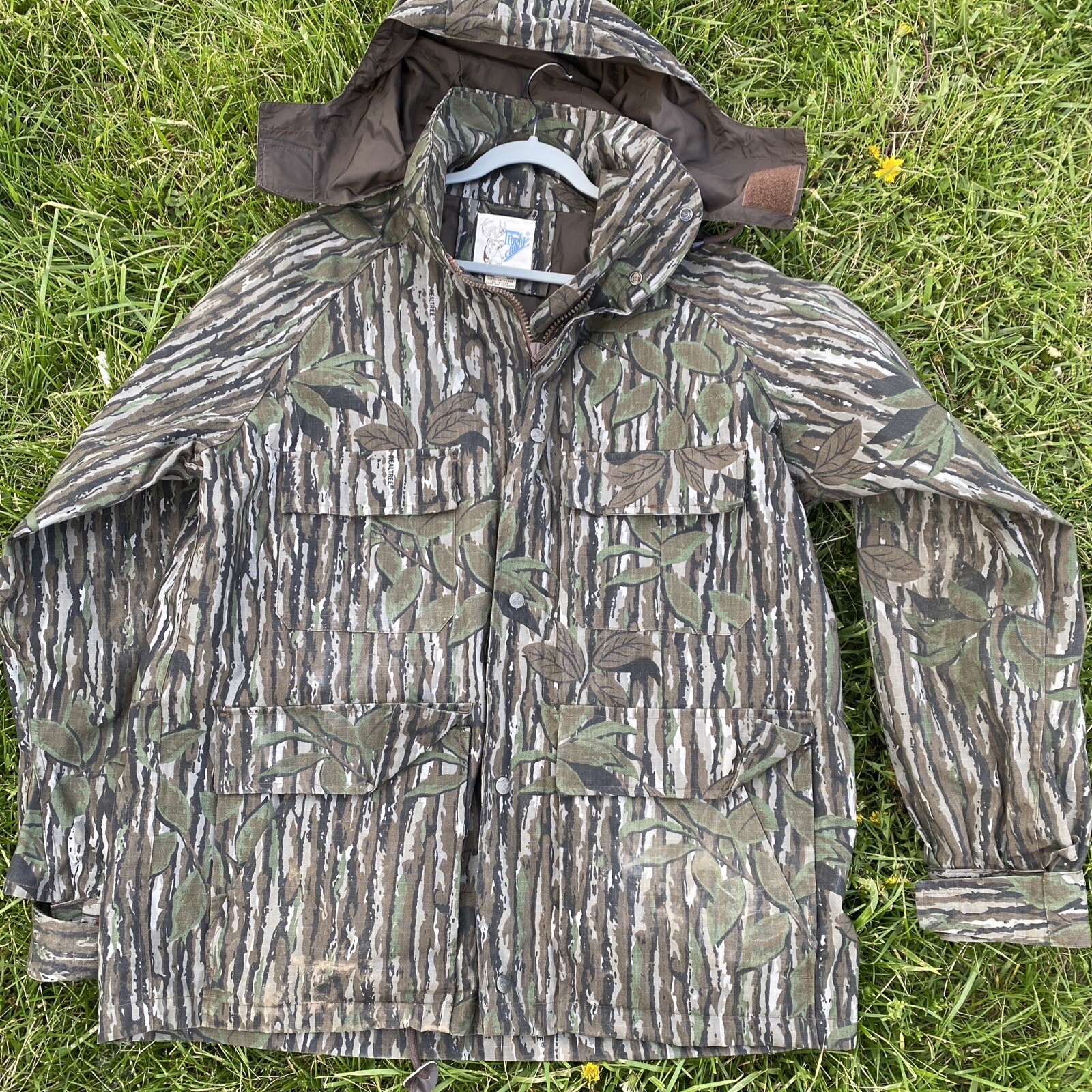 VTG Realtree Original Camo Jacket Mens L Hooded Bark Hunting Field Coat 80s 90s