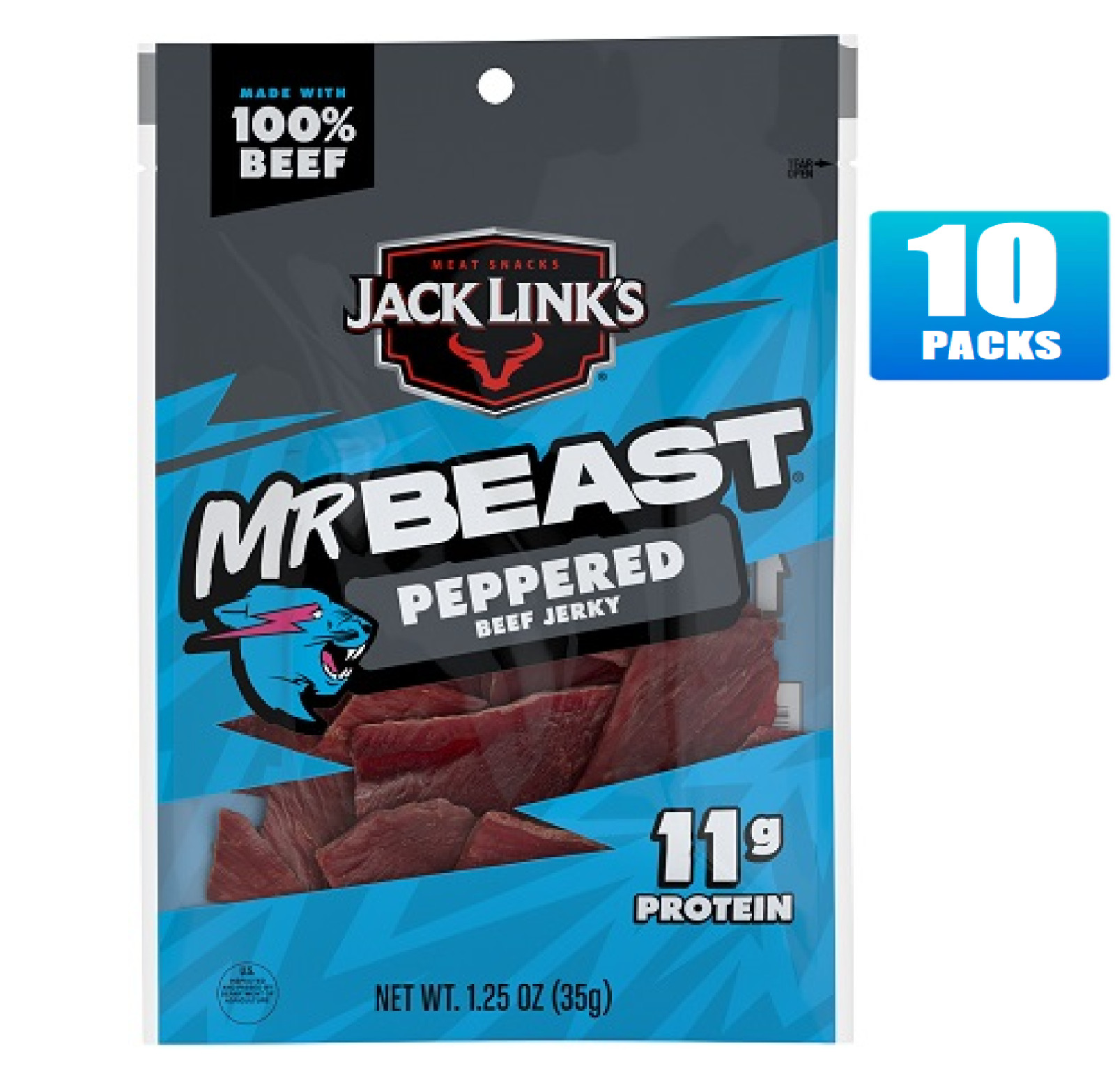 Full Box 10x Packs Jack Link’s Mr. Beast Peppered Mini Beef Sticks – 1.25oz Each