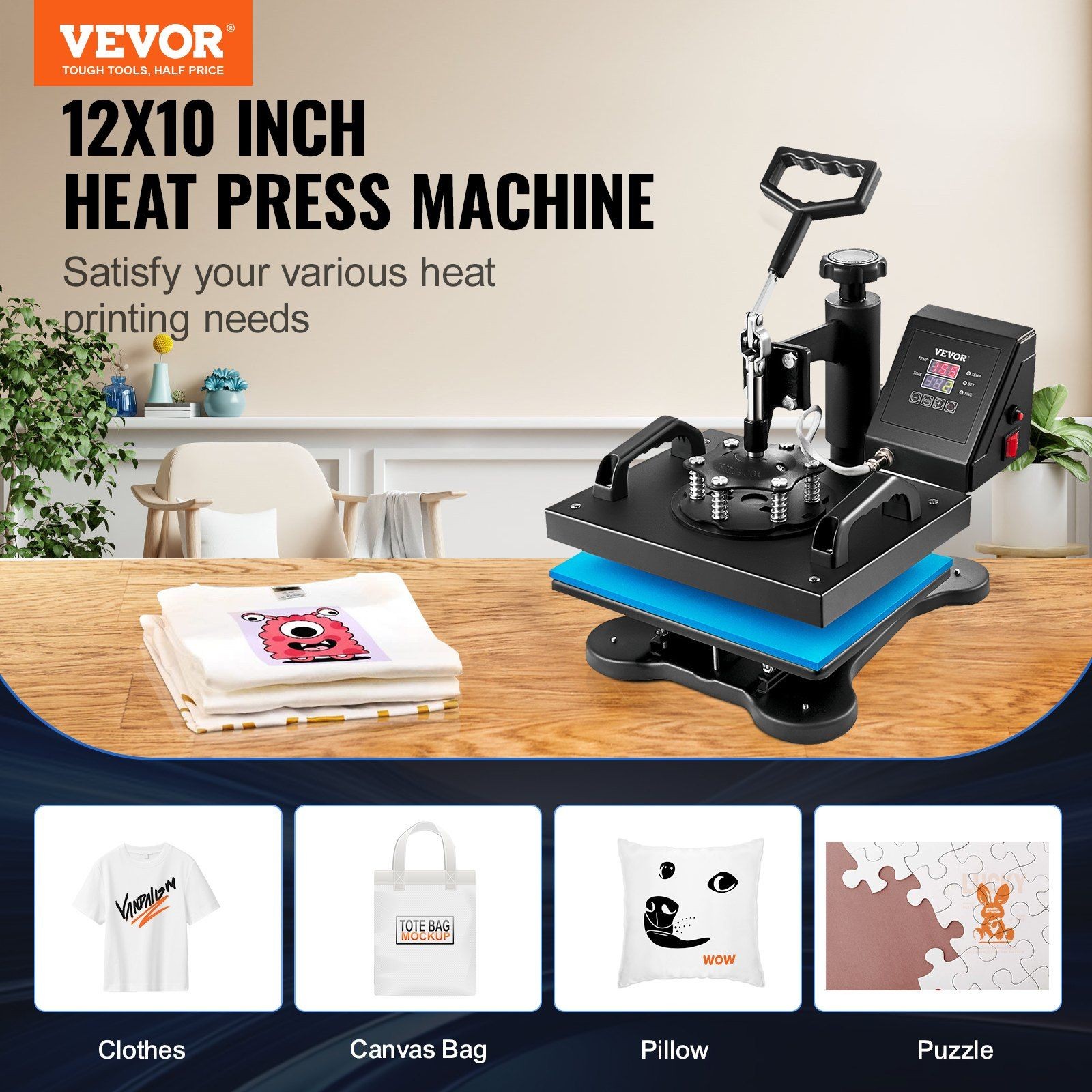 12x10" Heat Press Machine 30x23cm T-Shirt Sublimation Transfer Swing Away
