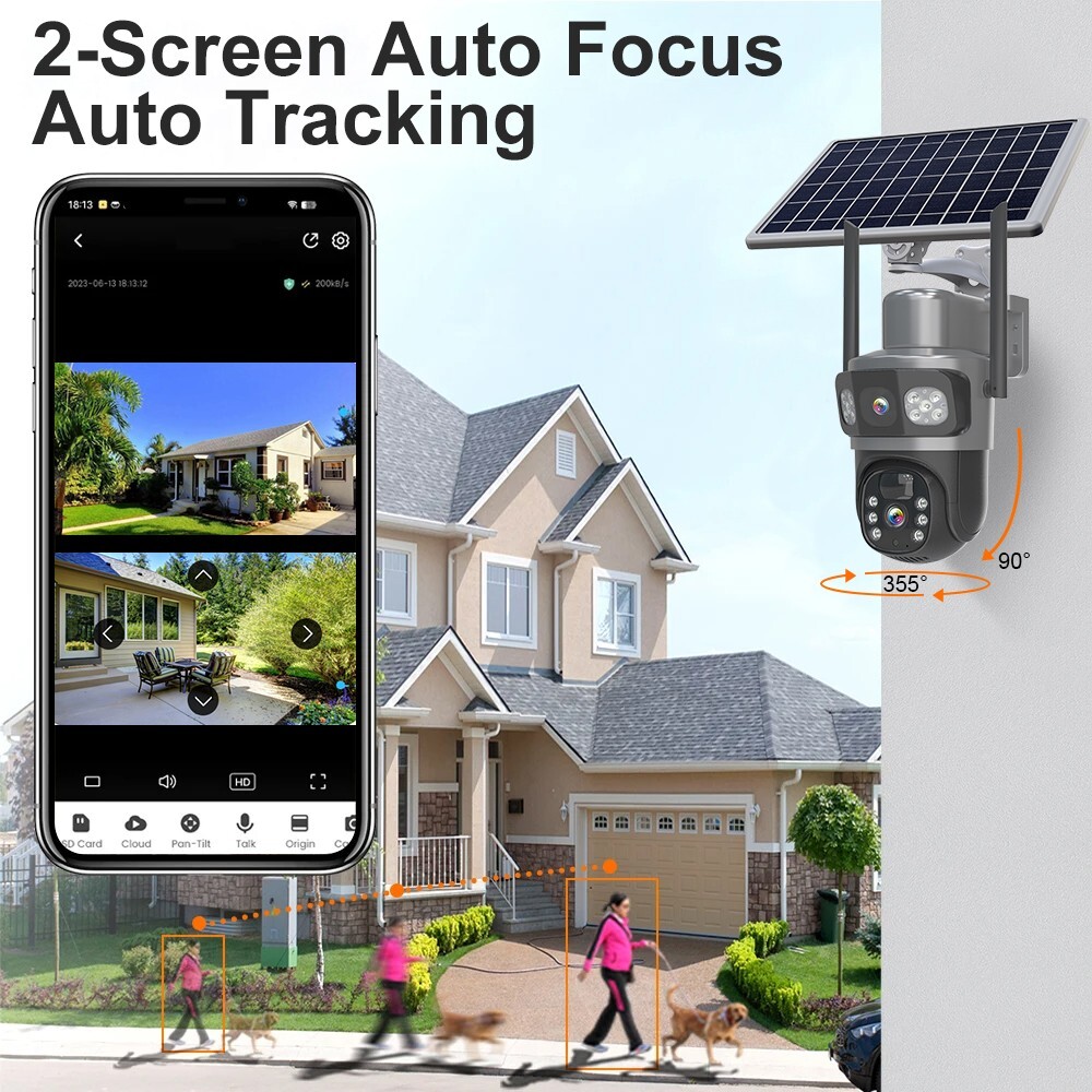 2PCS Solar Battery Powered Wireless WiFi Outdoor PTZ Home Security Camera System